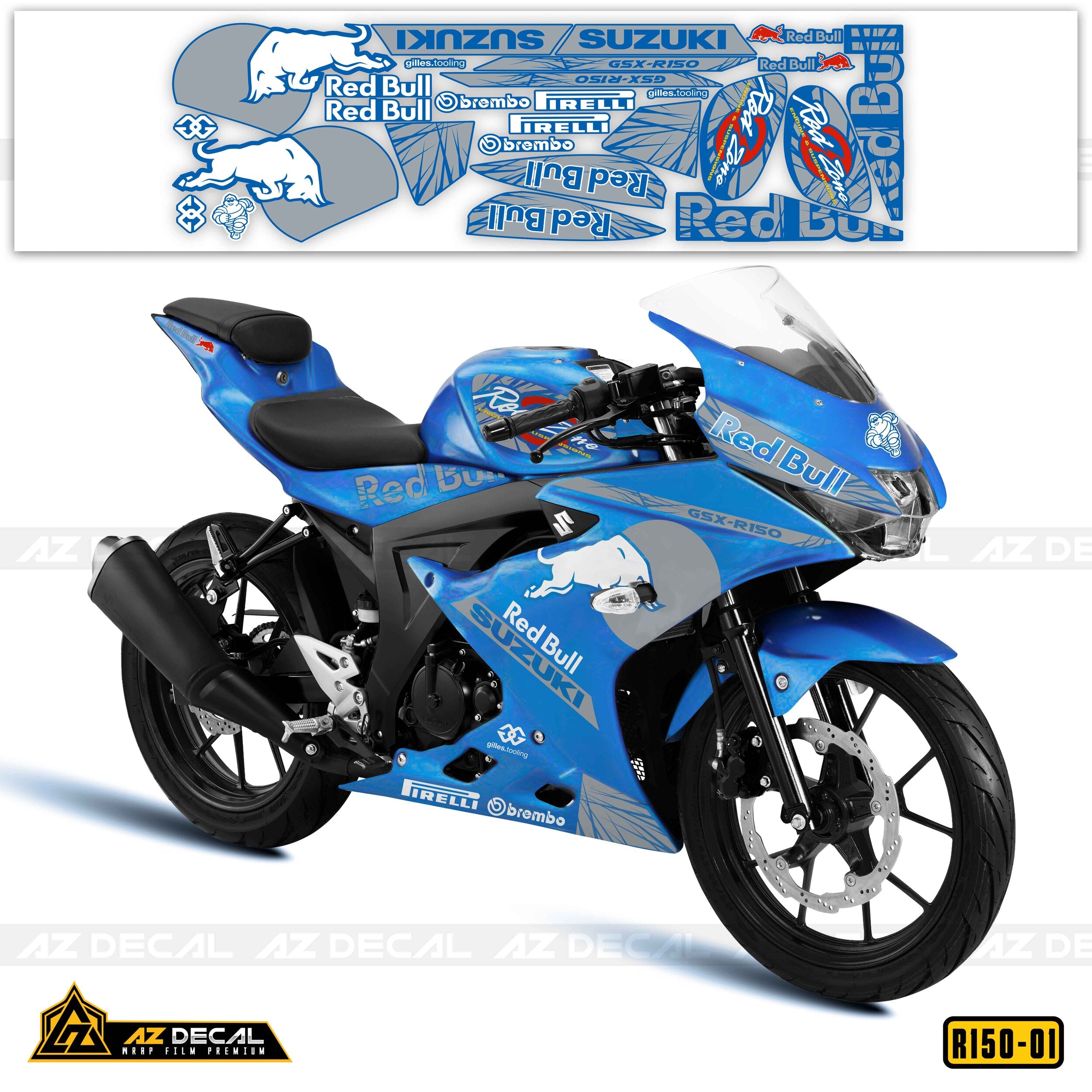 Dán tem xe GSX-R150 màu xanh xám