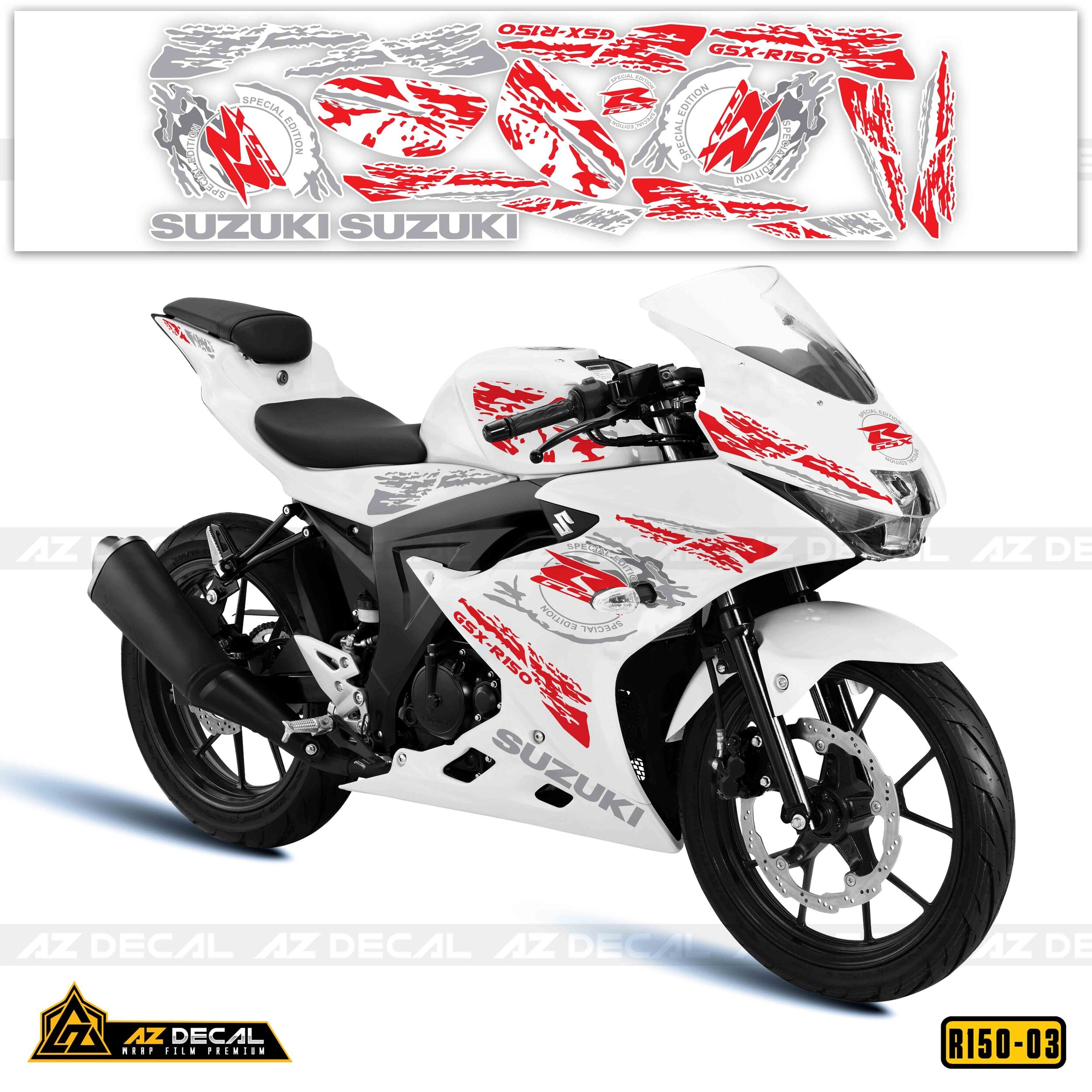 Dán decal xe GSX R150 màu đỏ xám cho xe trắng