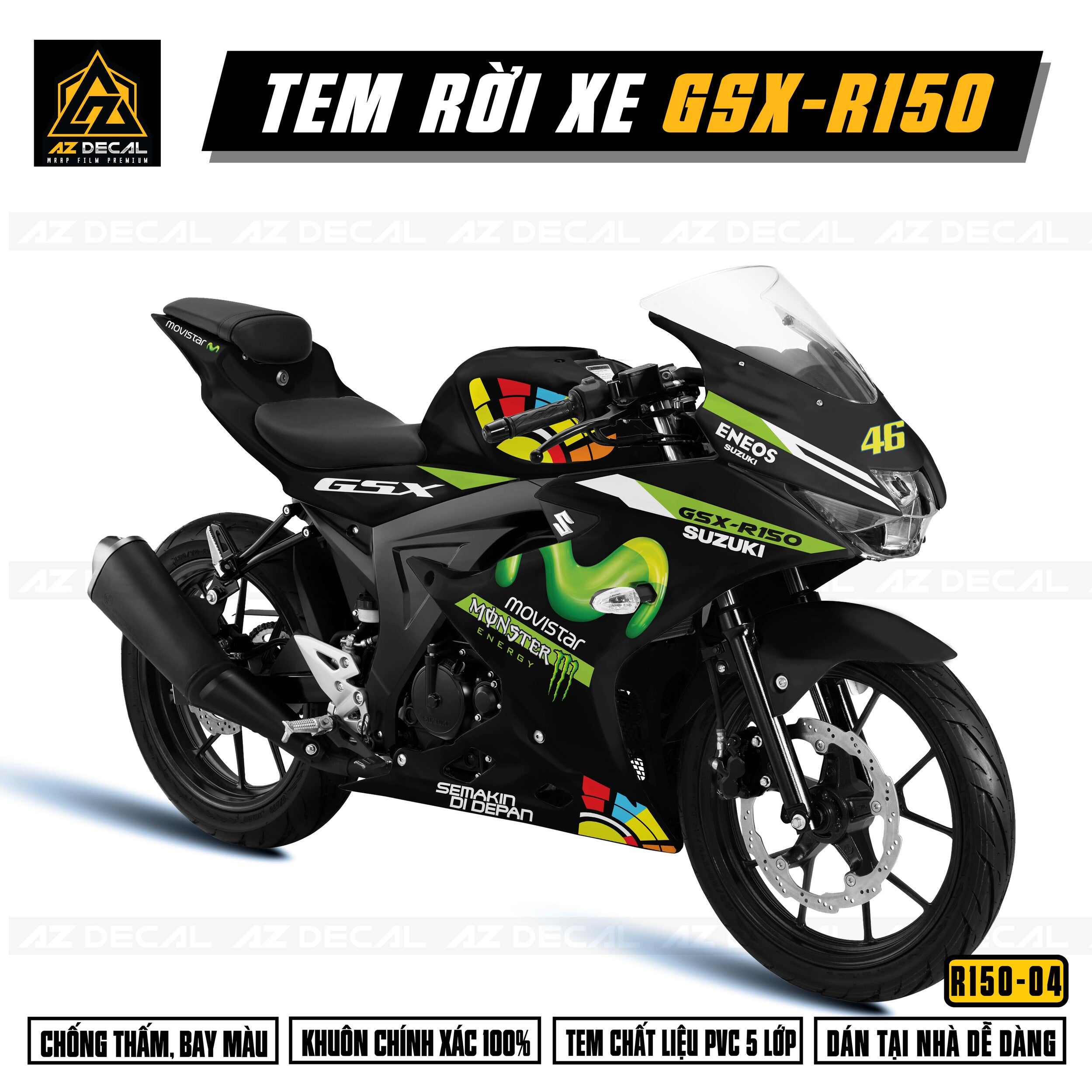 Dán decal xe GSX R150 phong cách Movistar xanh đen