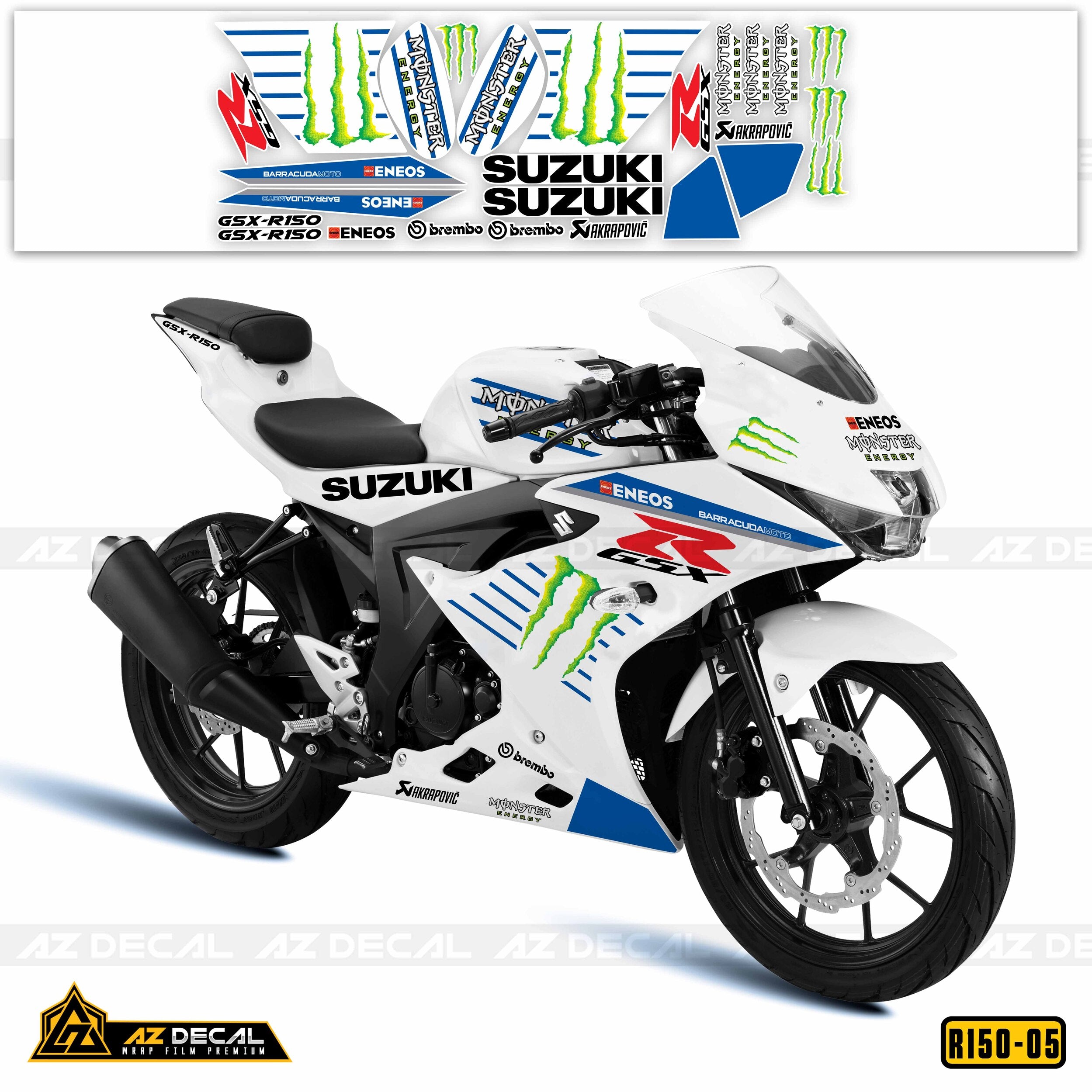 Dán decal xe Suzuki GSX R150 trắng phong cách Monster