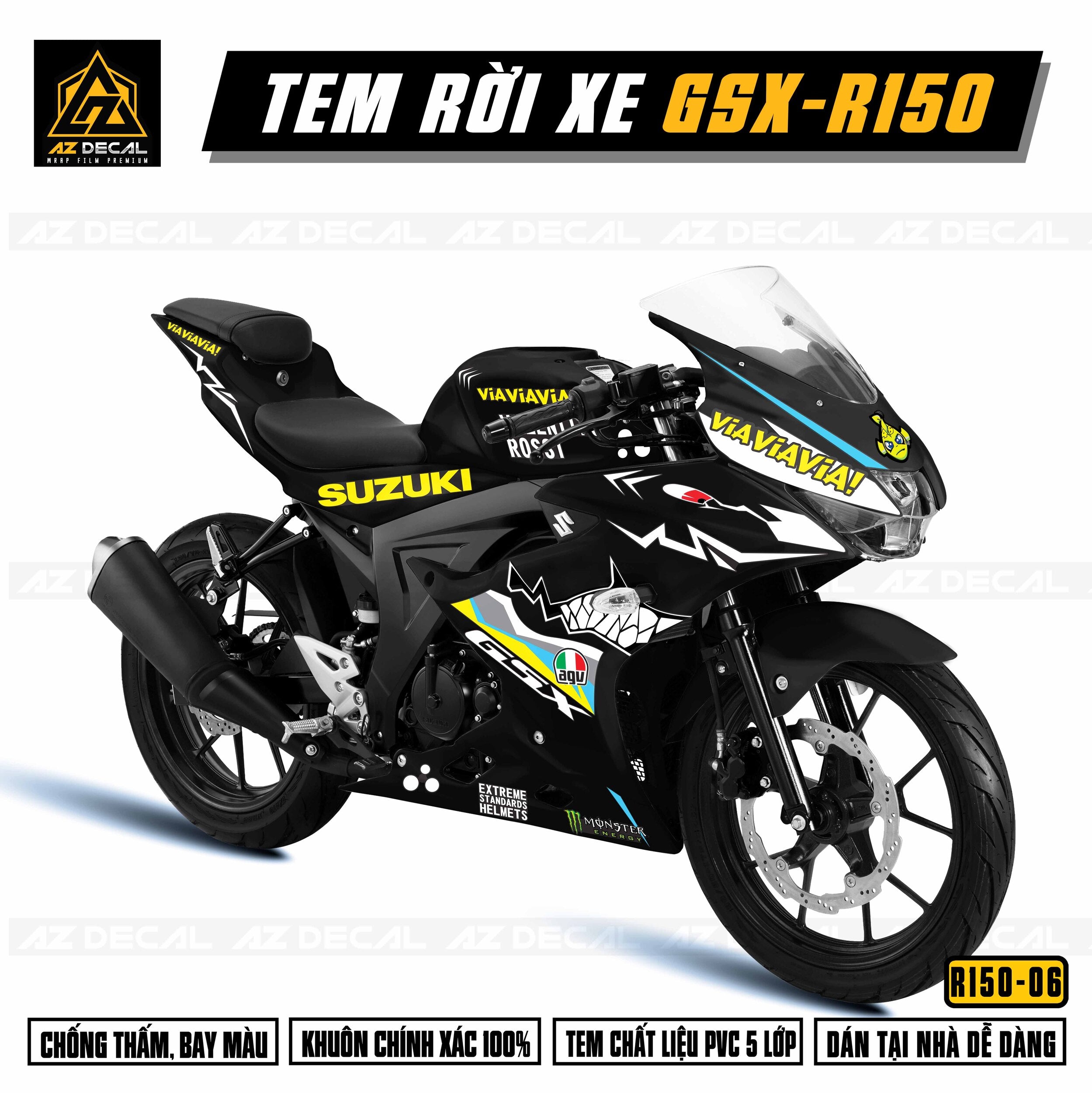 Tem dán xe Suzuki GSX R150 phong cách Cá Mập Viaviavia