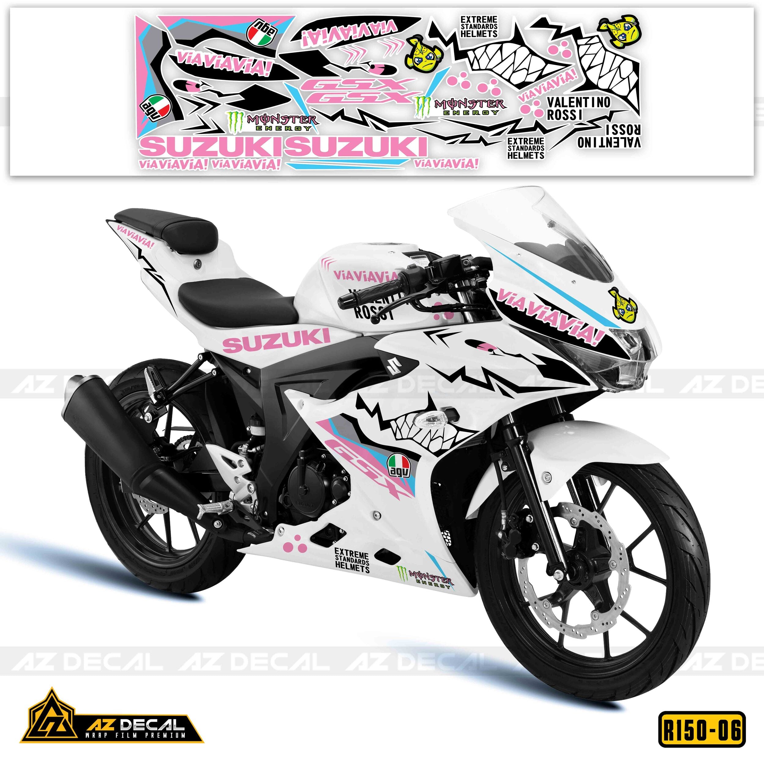 Dán decal xe GSX R150 phong cách Cá Mập xe trắng