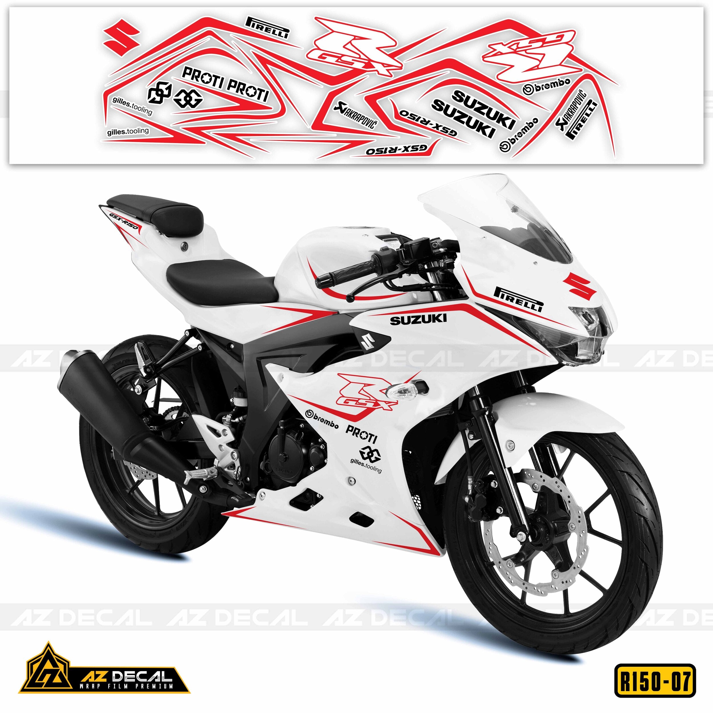 Dán decal xe GSX R150 trắng phong cách tem chỉ đơn giản