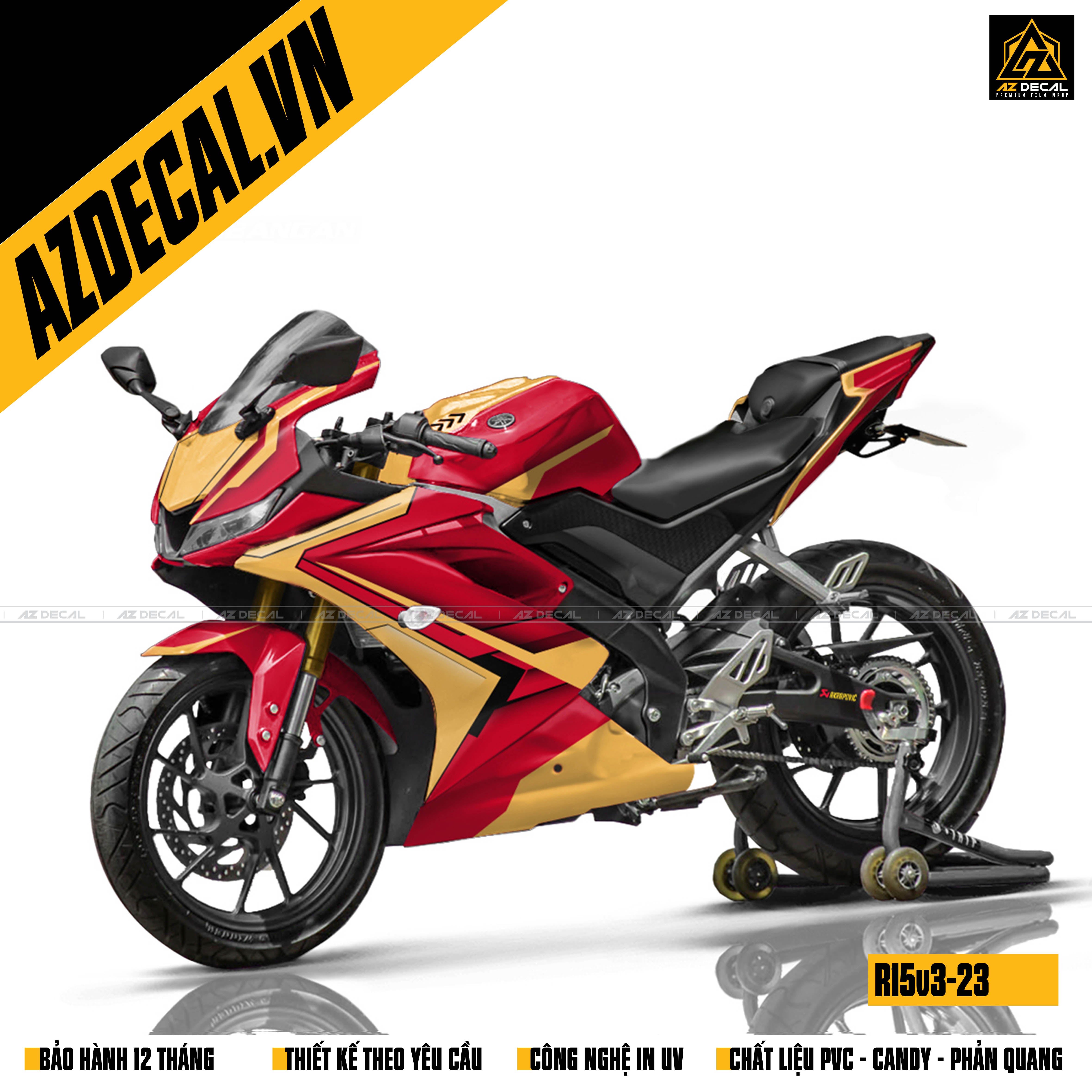 Decal xe R15V3 đỏ vàng ironman