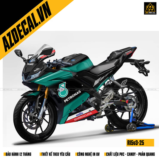 Dán decal xe R15V3 màu xanh ngọc Petronas