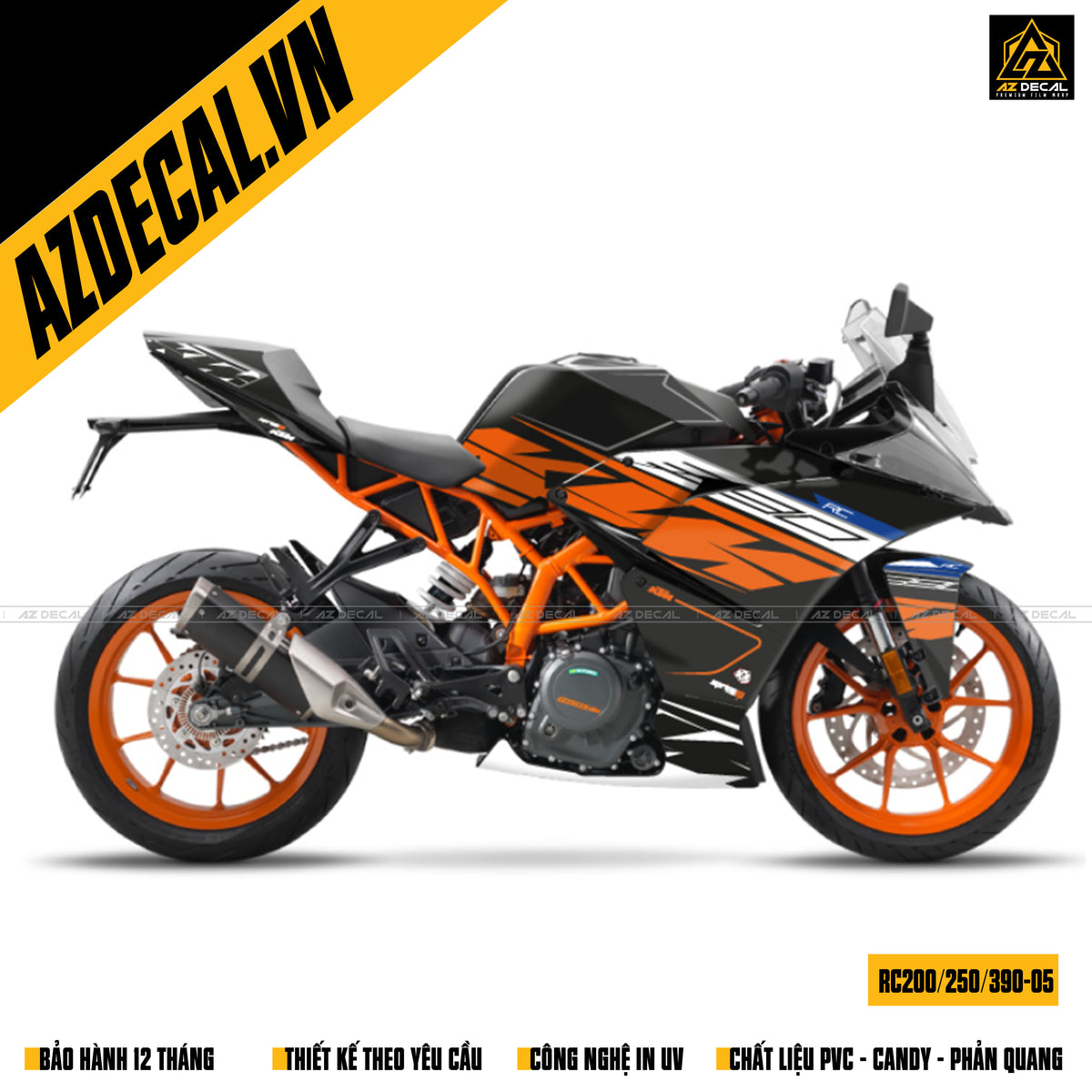 Tem dán xe KTM RC 250 màu đen cam trắng