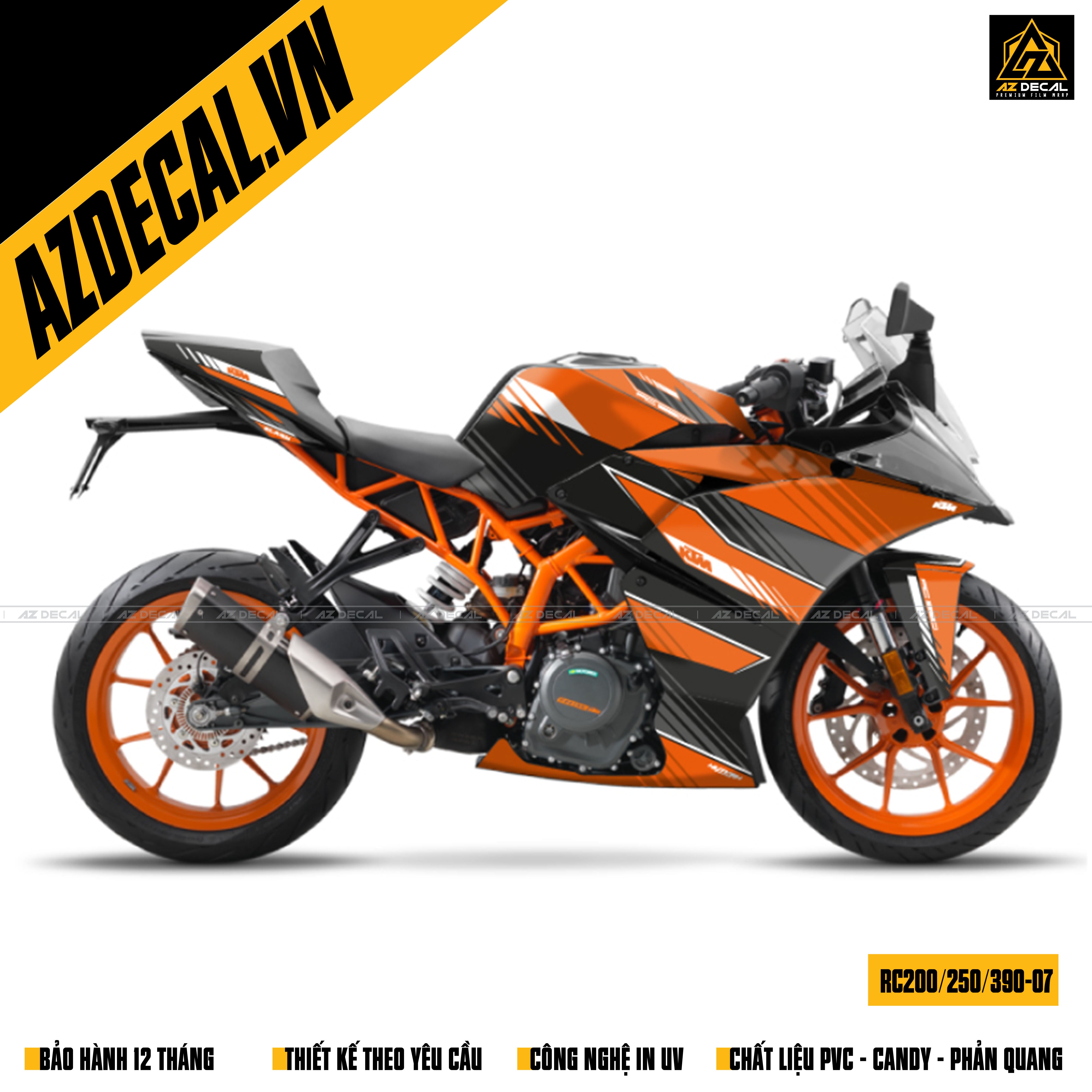 Tem dán xe KTM RC 390 màu trắng cam đen