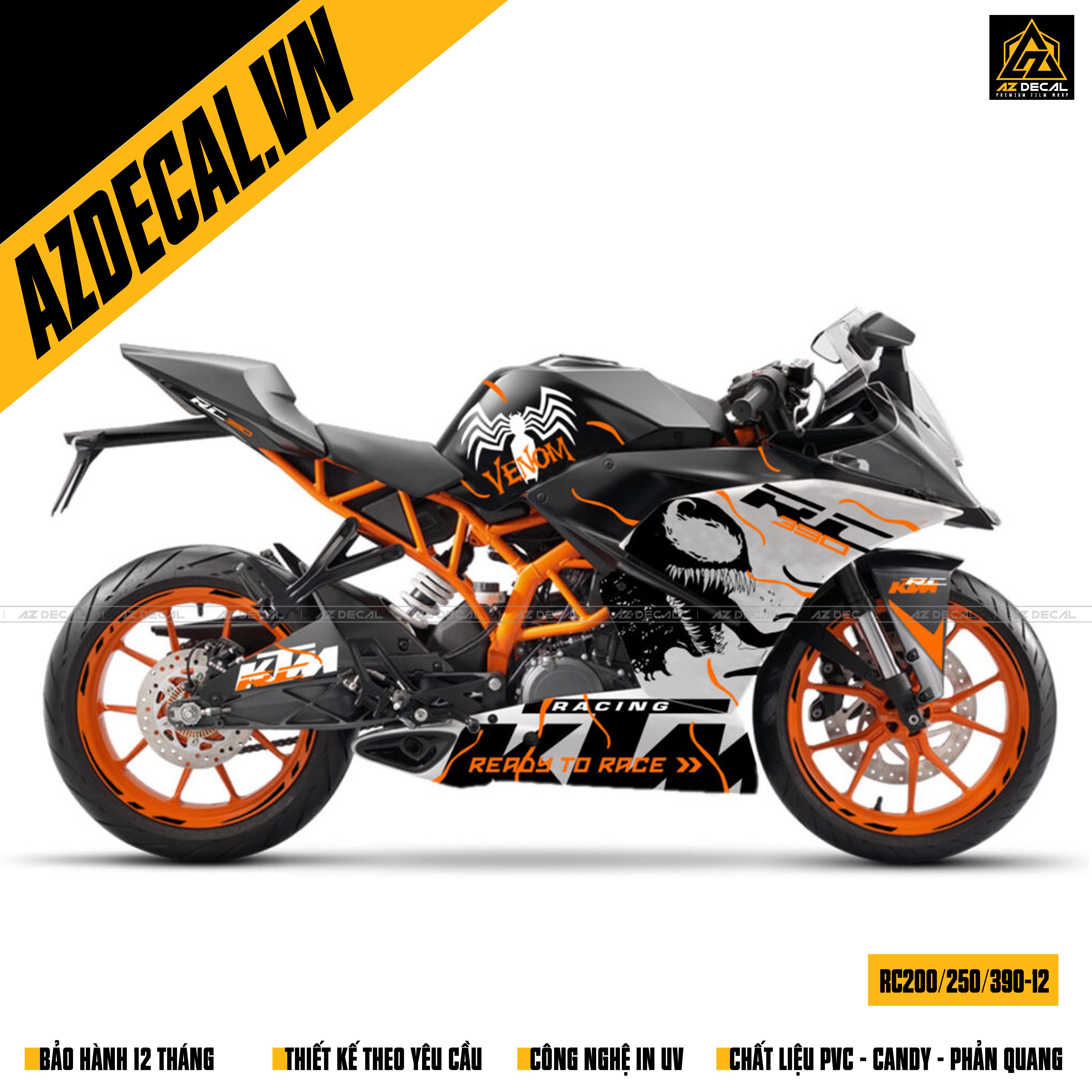 Tem dán xe KTM RC 200-250-390 chủ để Venom xám bạc