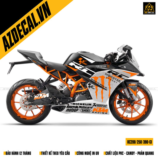 Tem xe KTM RC 200-250-390 chủ đề Monster xám bạc