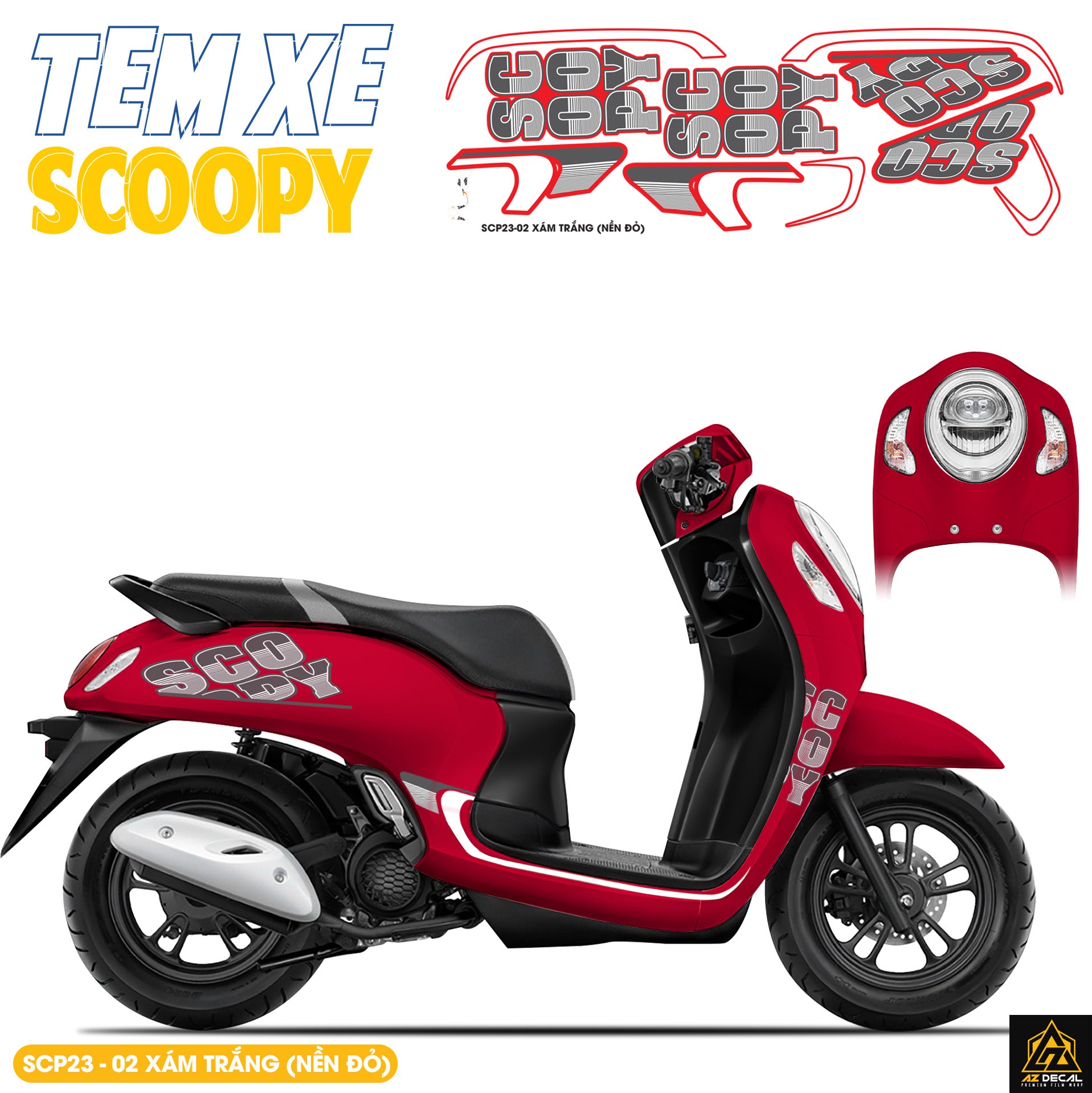 Tem Xe Scoopy Thiết Kế Chữ màu xám trắng