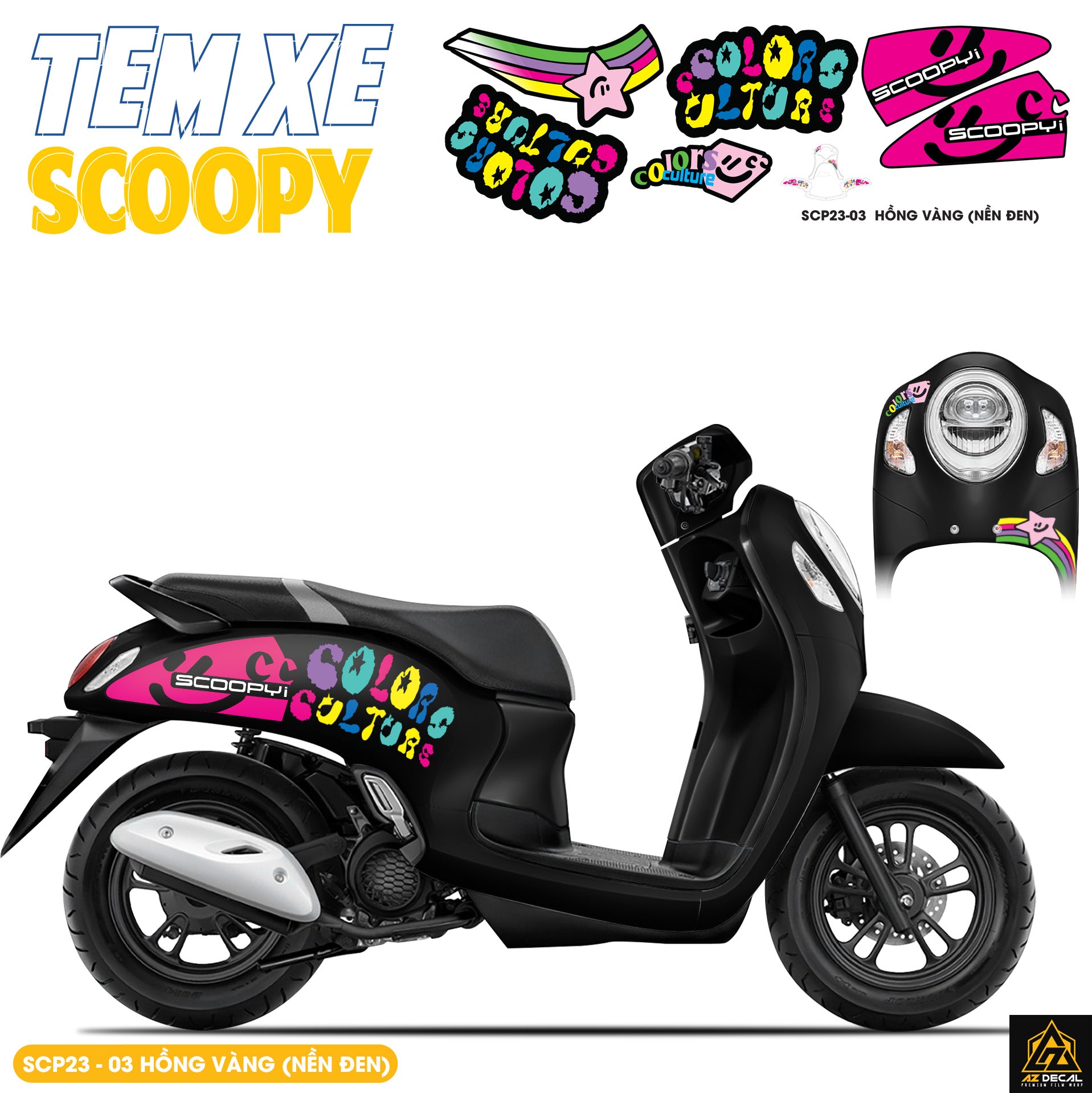 Tem Xe Scoopy Phong Cách Color màu hồng vàng