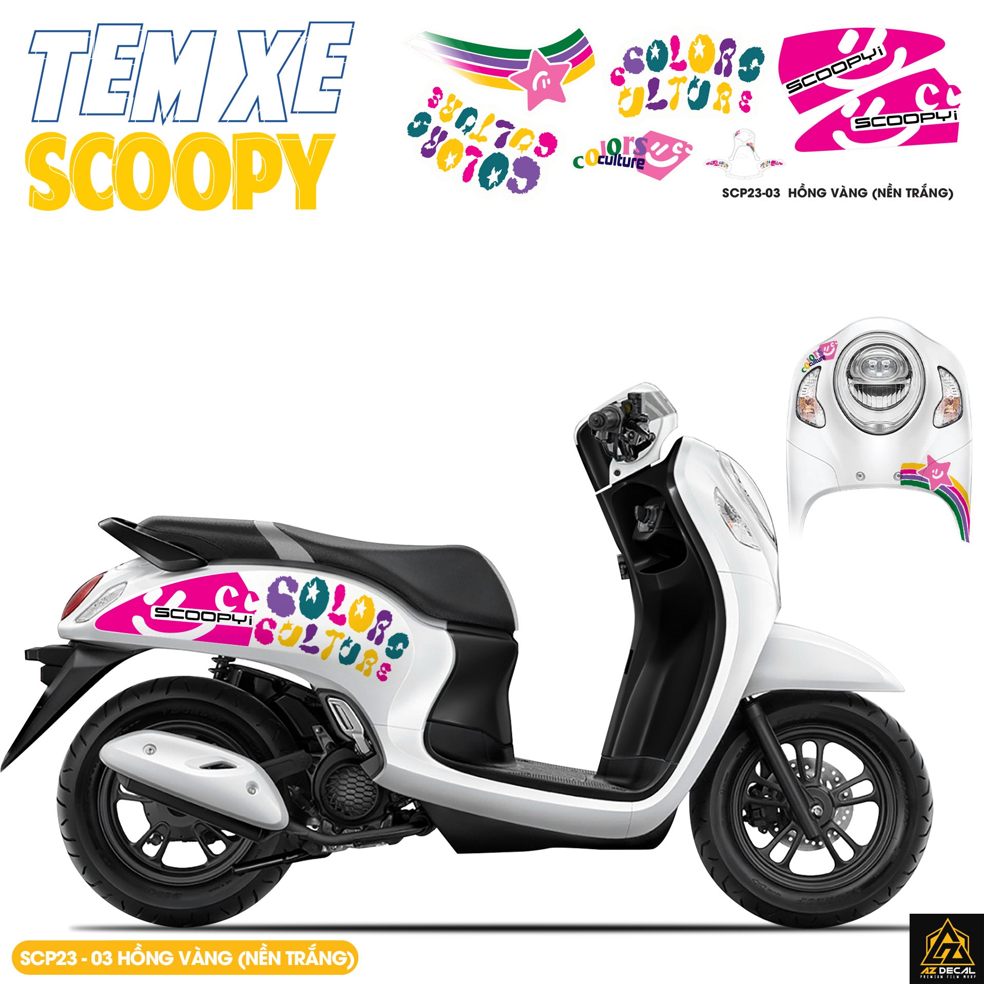 Tem Xe Scoopy Phong Cách Color màu hồng vàng