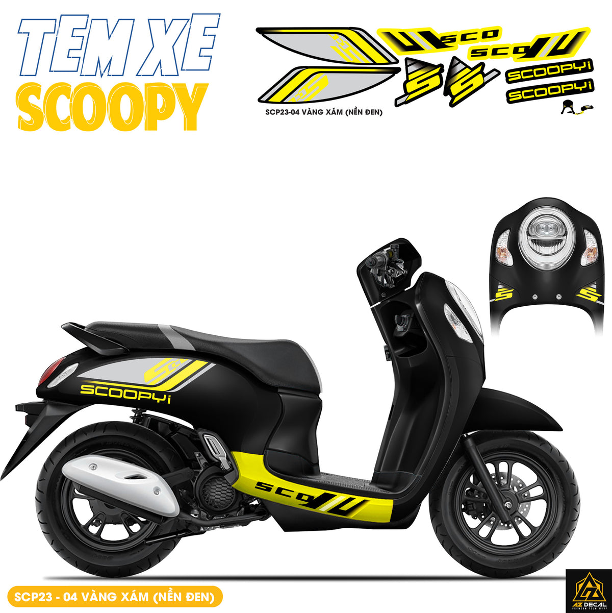 Tem Xe Scoopy Phong Cách Thể Thao màu vàng xám