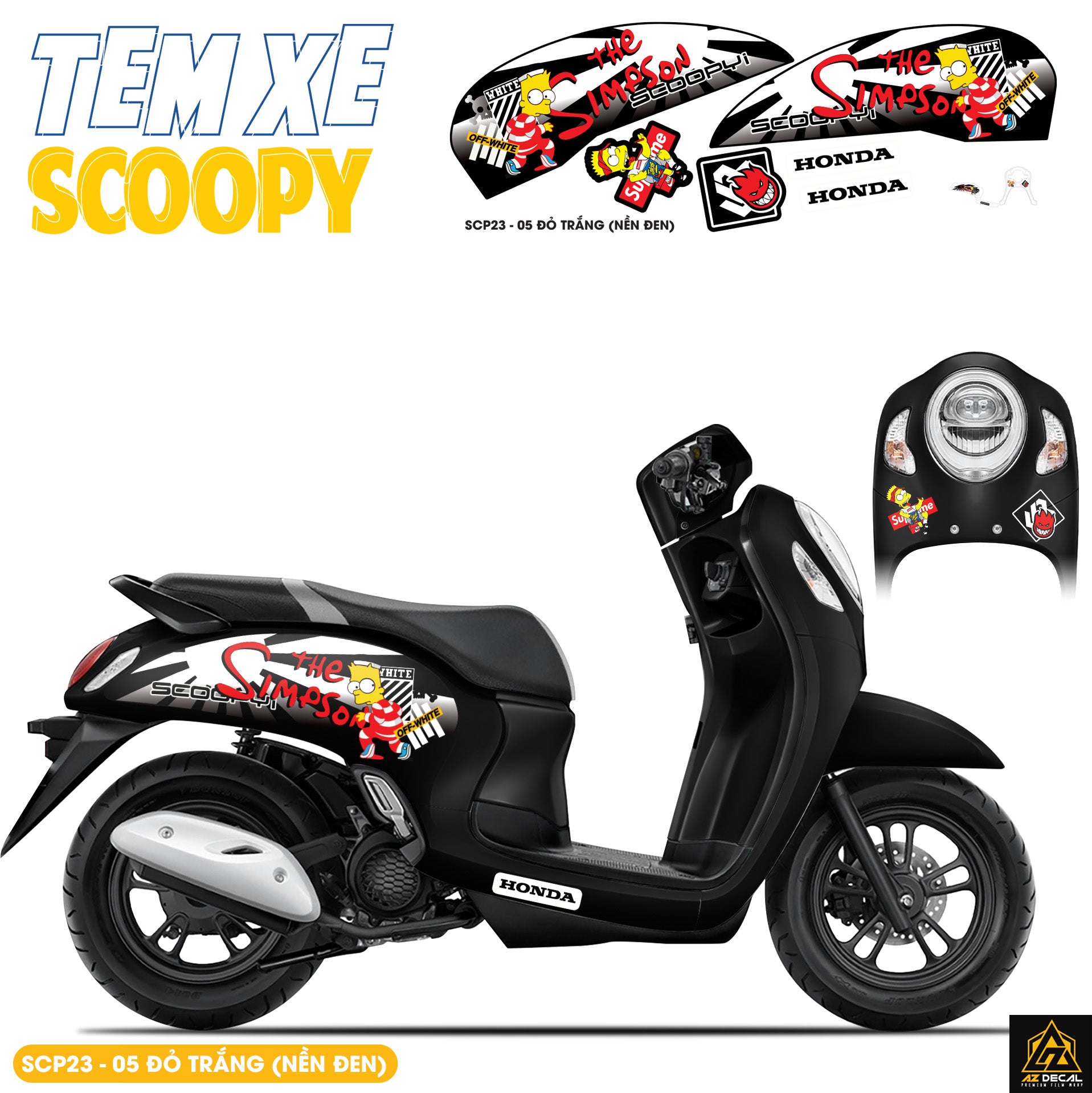 Tem Xe Scoopy Phong Cách The Simpson màu đỏ trắng