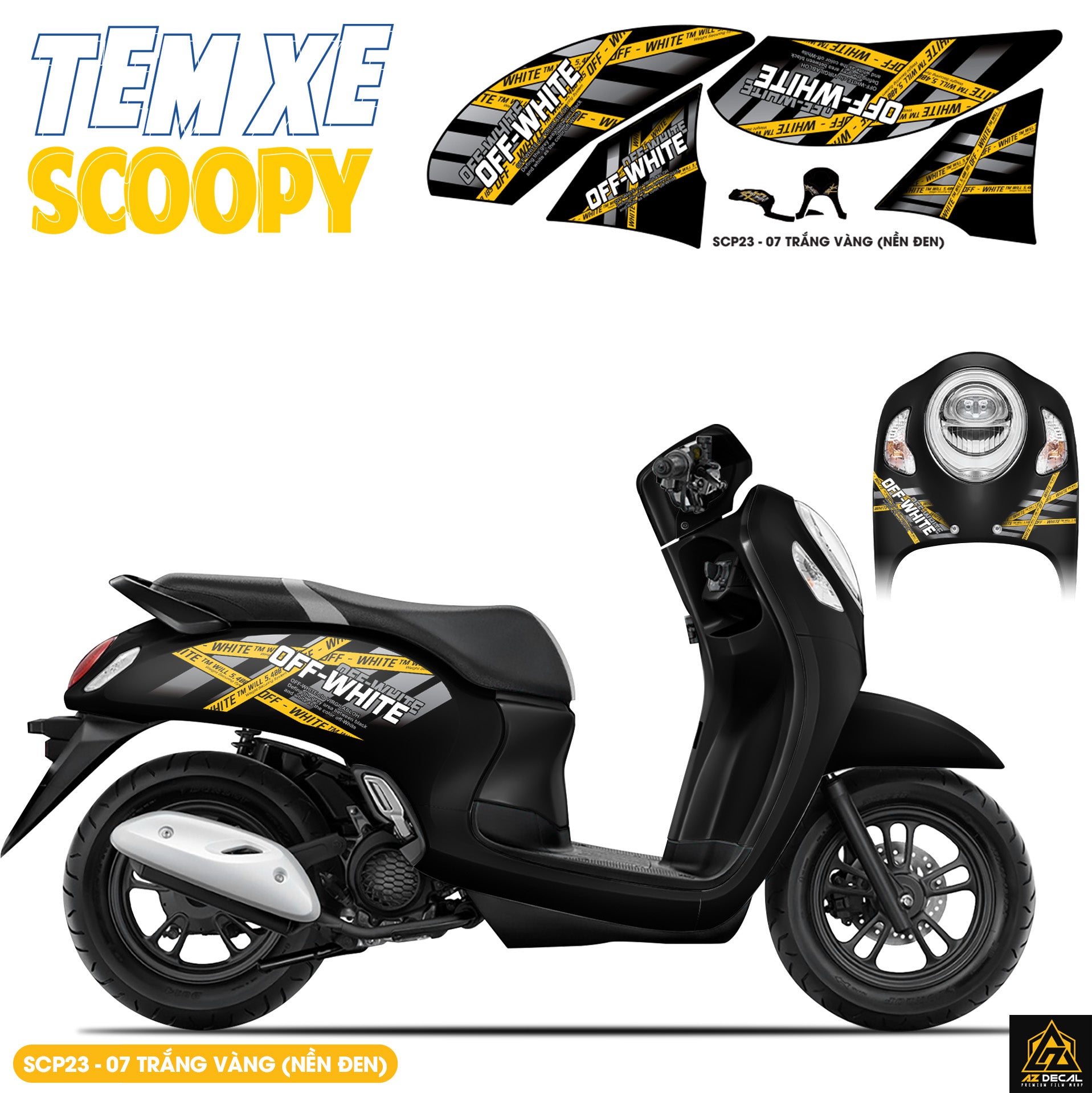 Tem Xe Scoopy Thiết Kế Off White màu trắng vàng