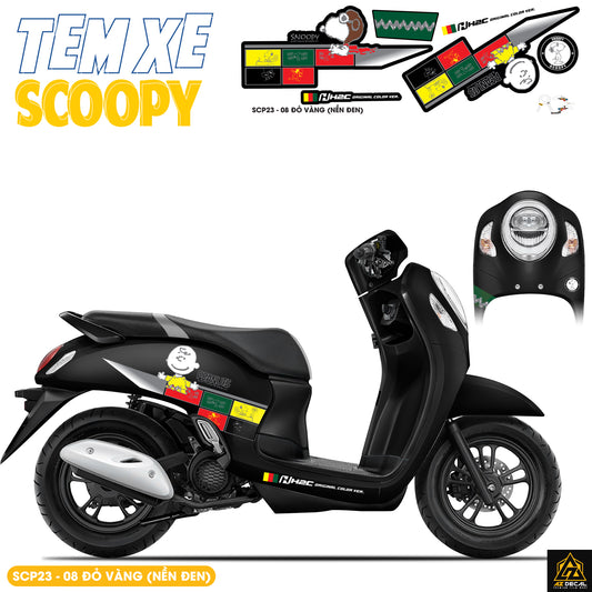 Tem Xe Scoopy Phong Cách Peanuts màu đỏ vàng