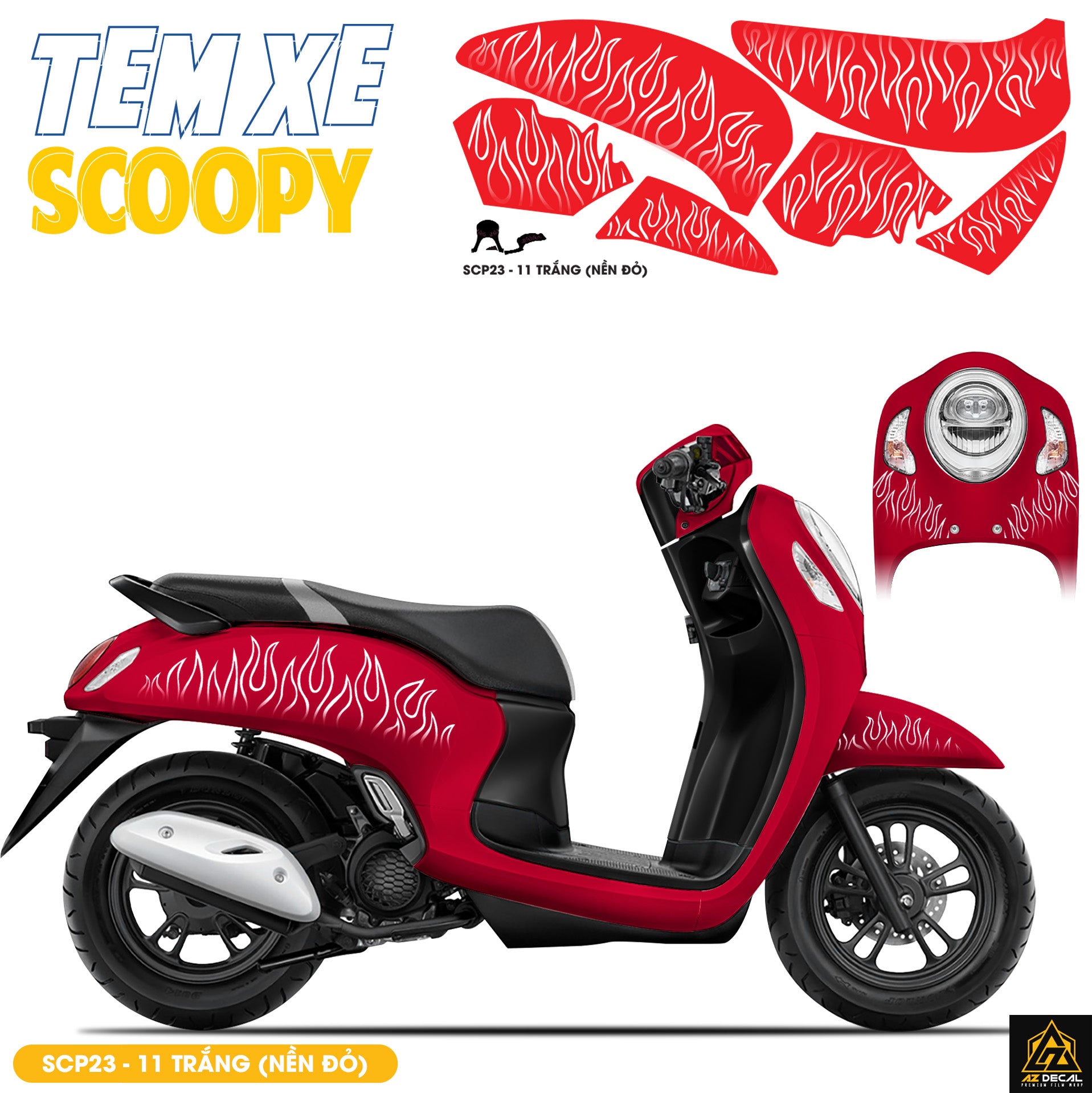 Tem Xe Scoopy Thiết Kế Ngọn Lửa màu trắng