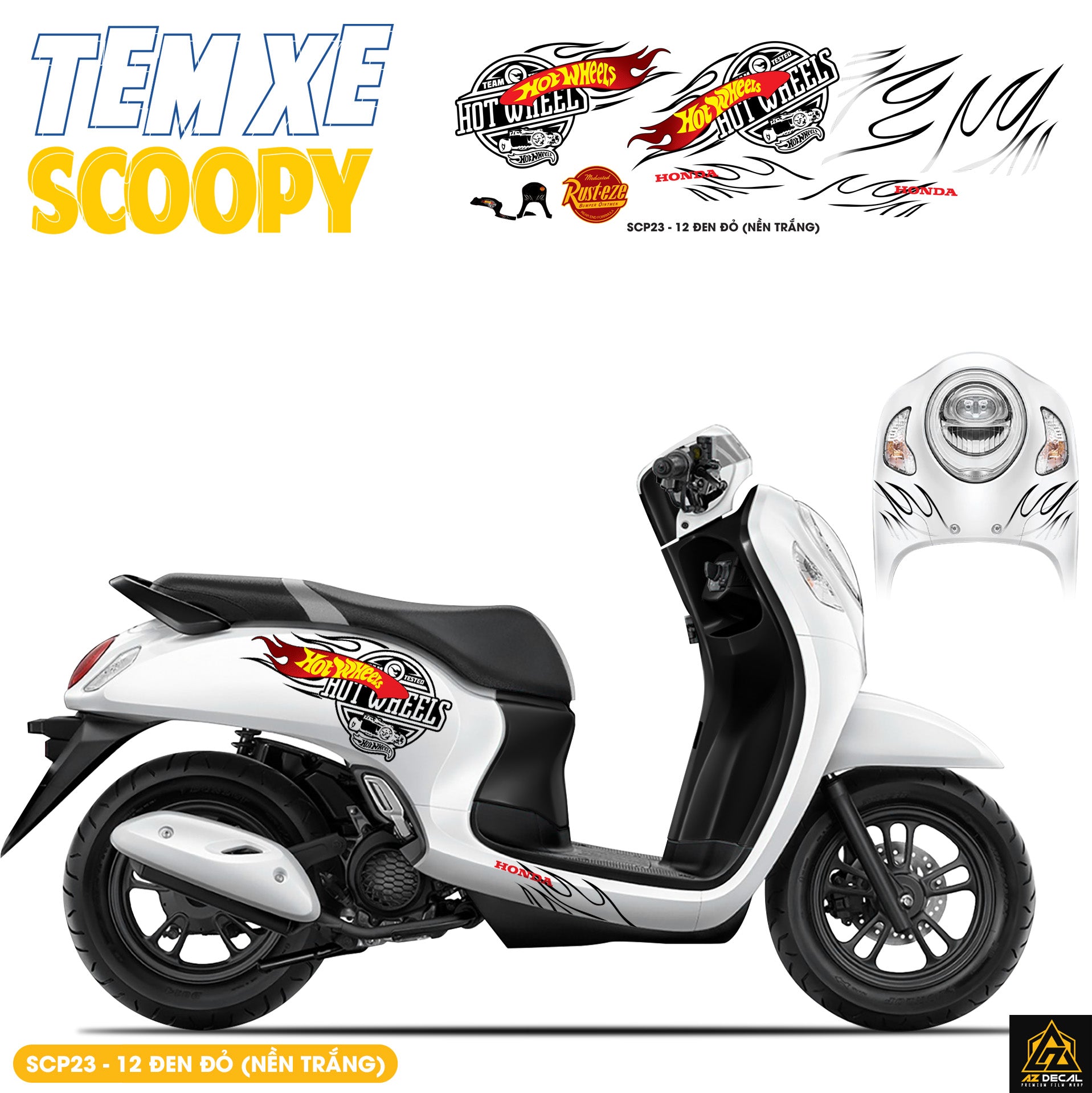 Tem Xe Scoopy Phong Cách Hot Wheel màu đen đỏ