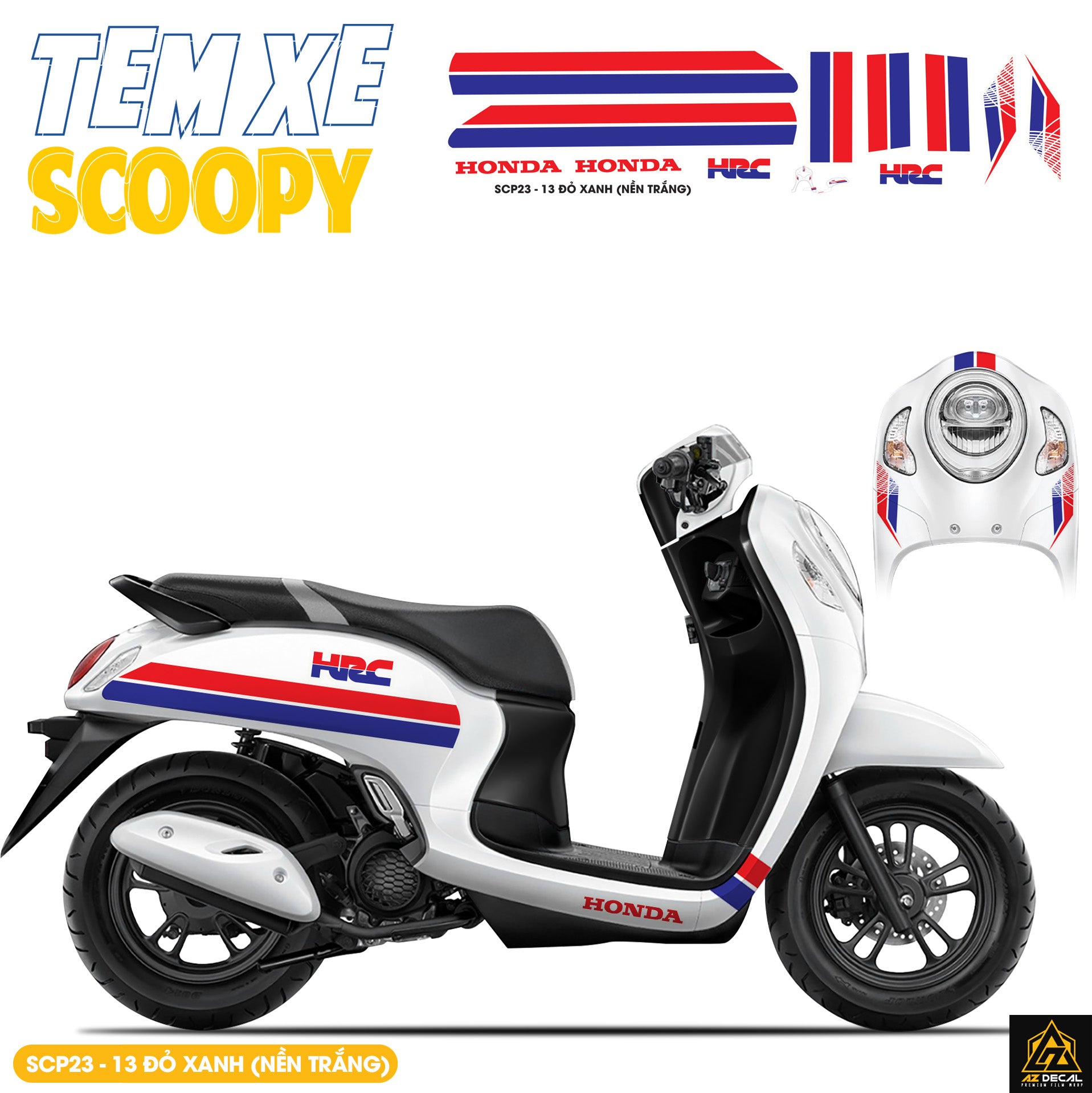 Tem Xe Scoopy Thiết Kế HRC màu đỏ xanh