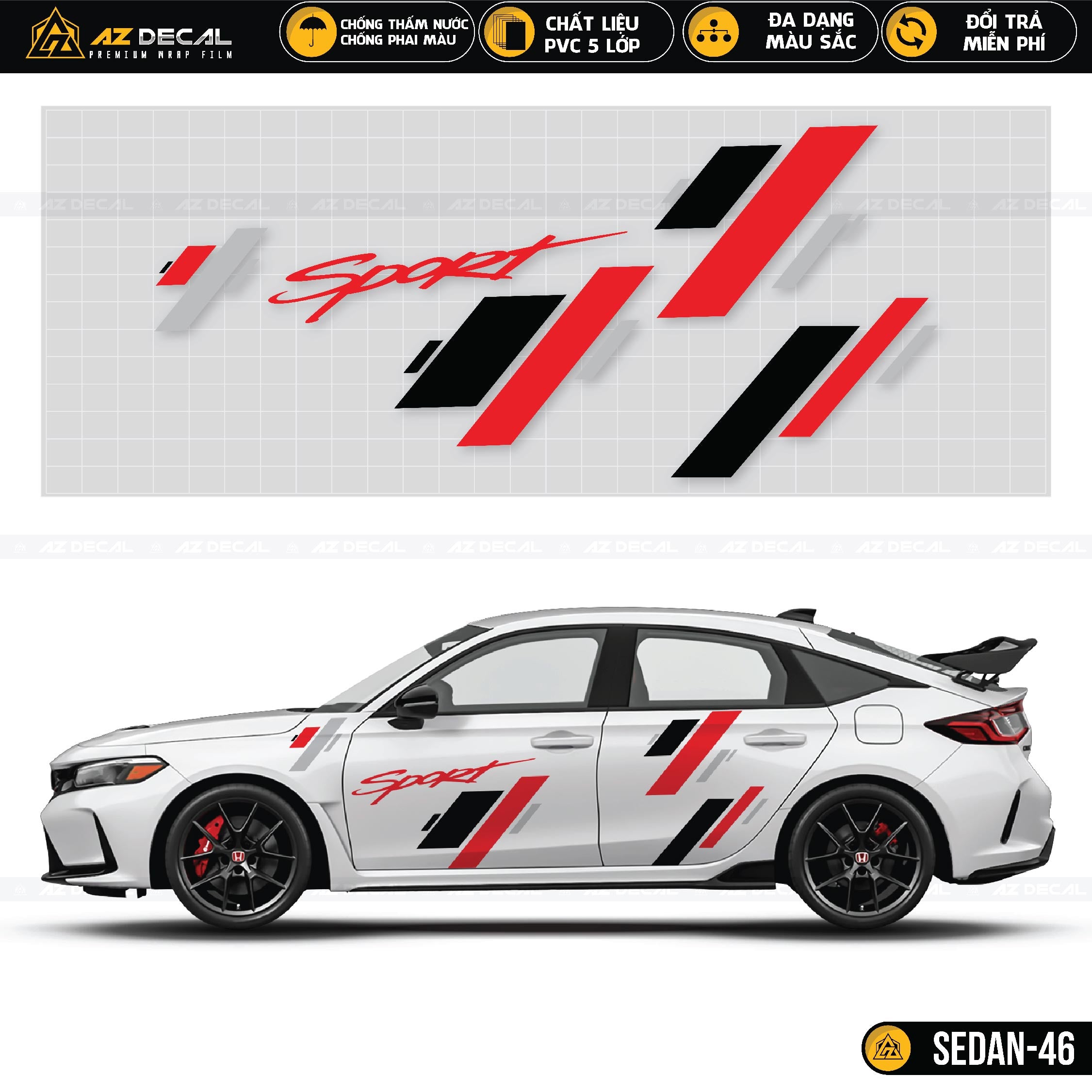 Tem Sport dán xe ô tô Sedan trắng