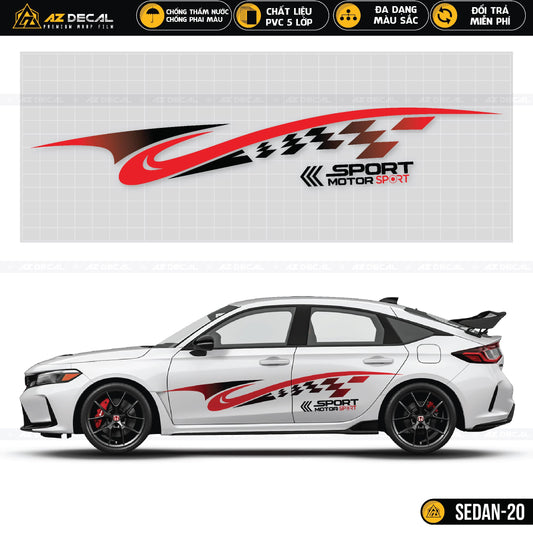 Decal dán sườn xe ô tô Sedan trắng phong cách Racing