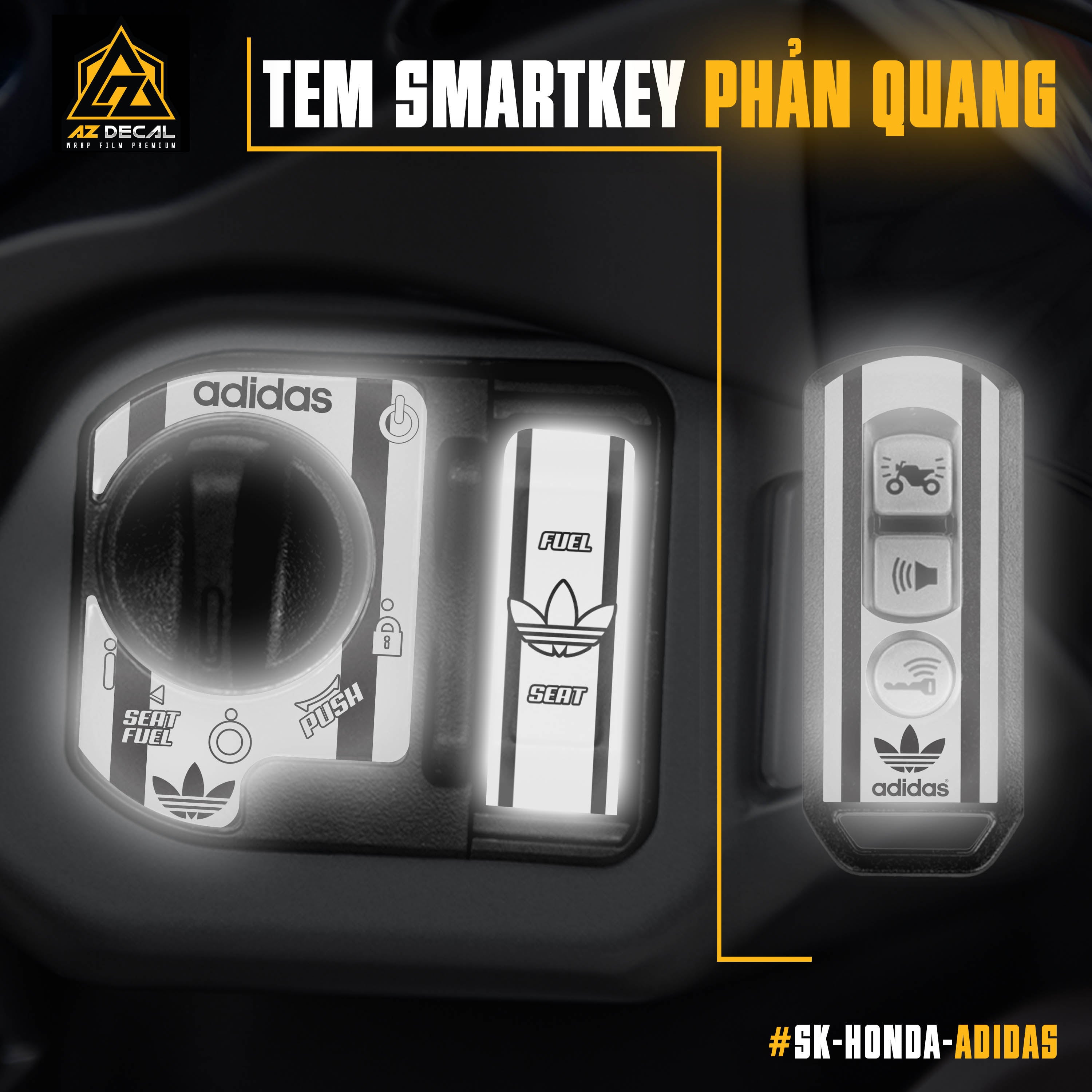 Decal phản quang dán Smartkey Honda mẫu Adidas