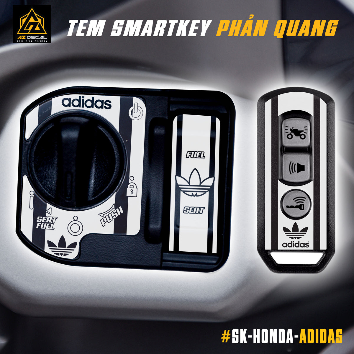 Tem Dán Smartkey Honda Phản Quang mẫu Adidas