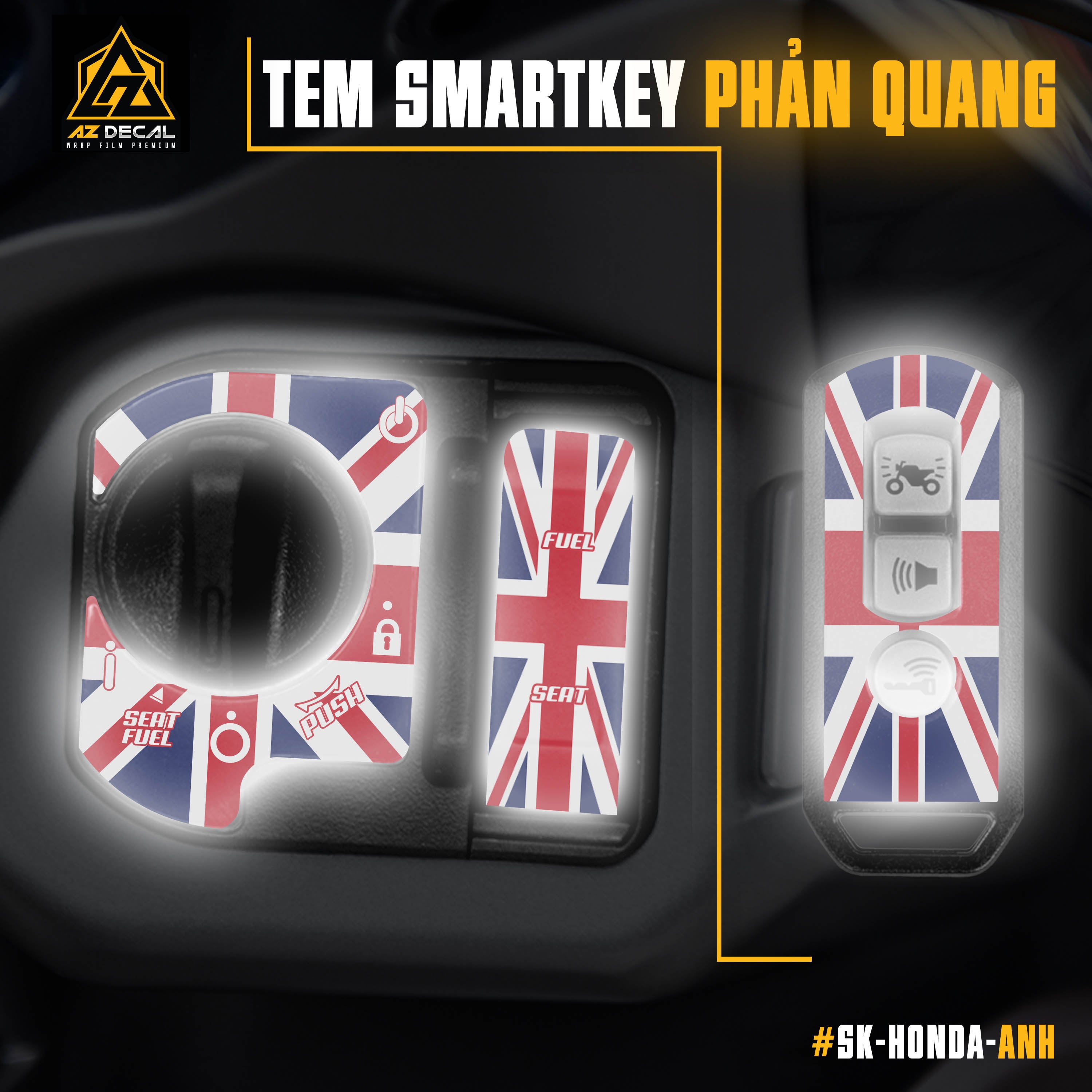 Decal phản quang dán ổ khoá và remote smart key Honda