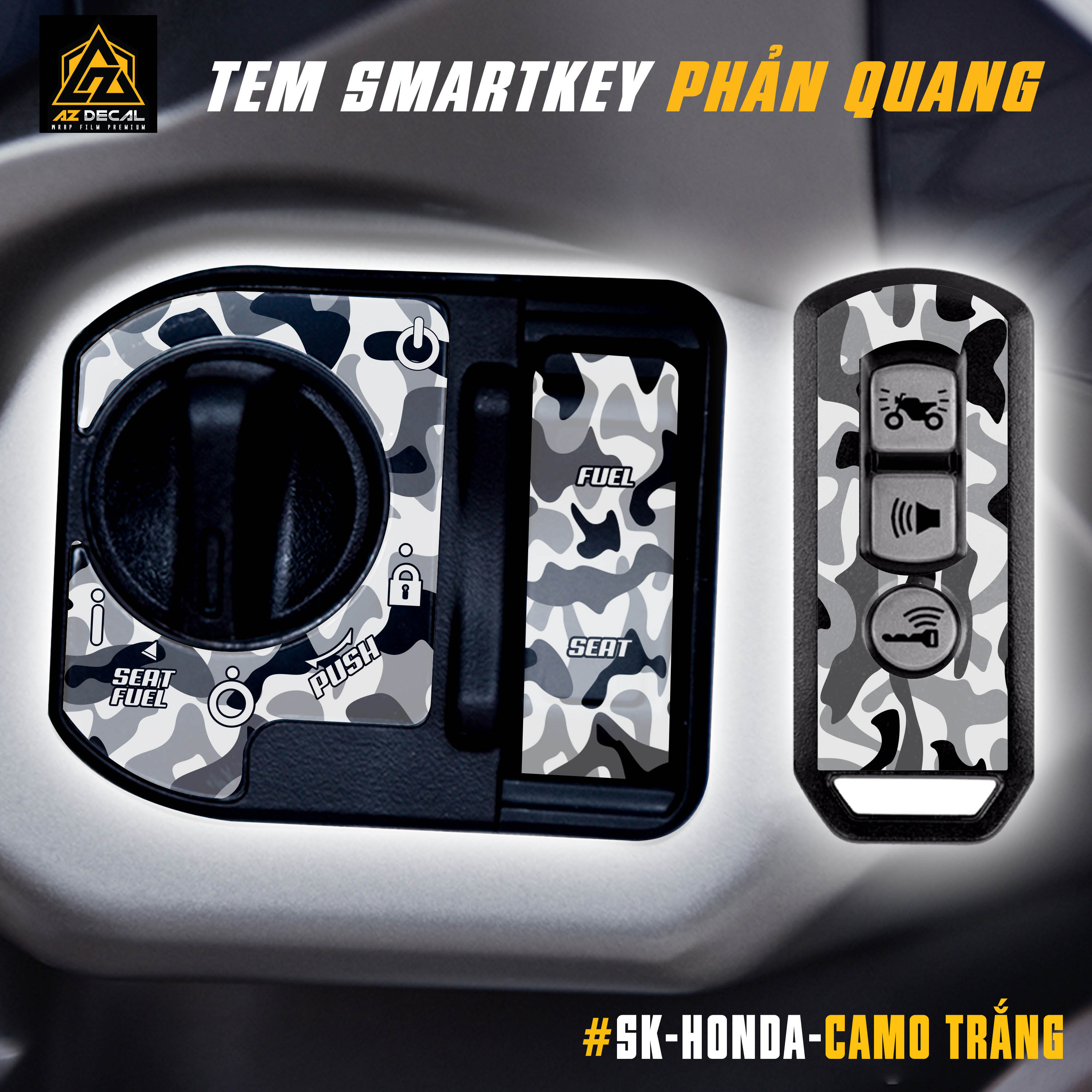 Decal phản quang dán smartkey Honda mẫu Camo trắng