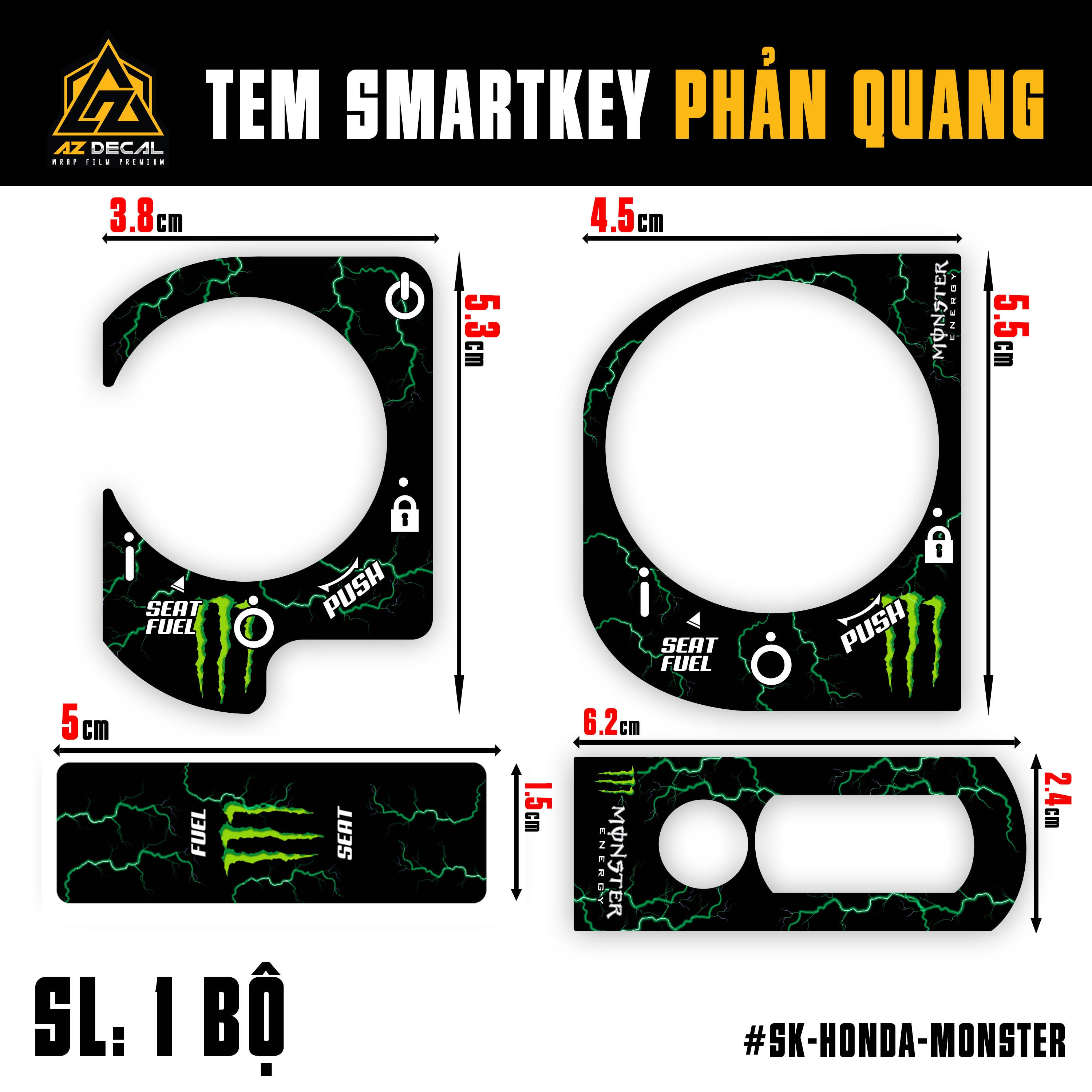 Kích thước mẫu tem smartkey Honda phong cách Monster