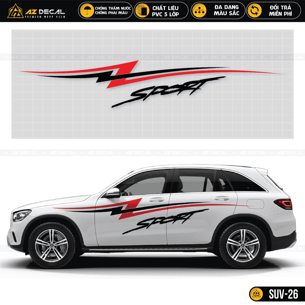 Tem Sport đỏ đen dán sườn xe SUV