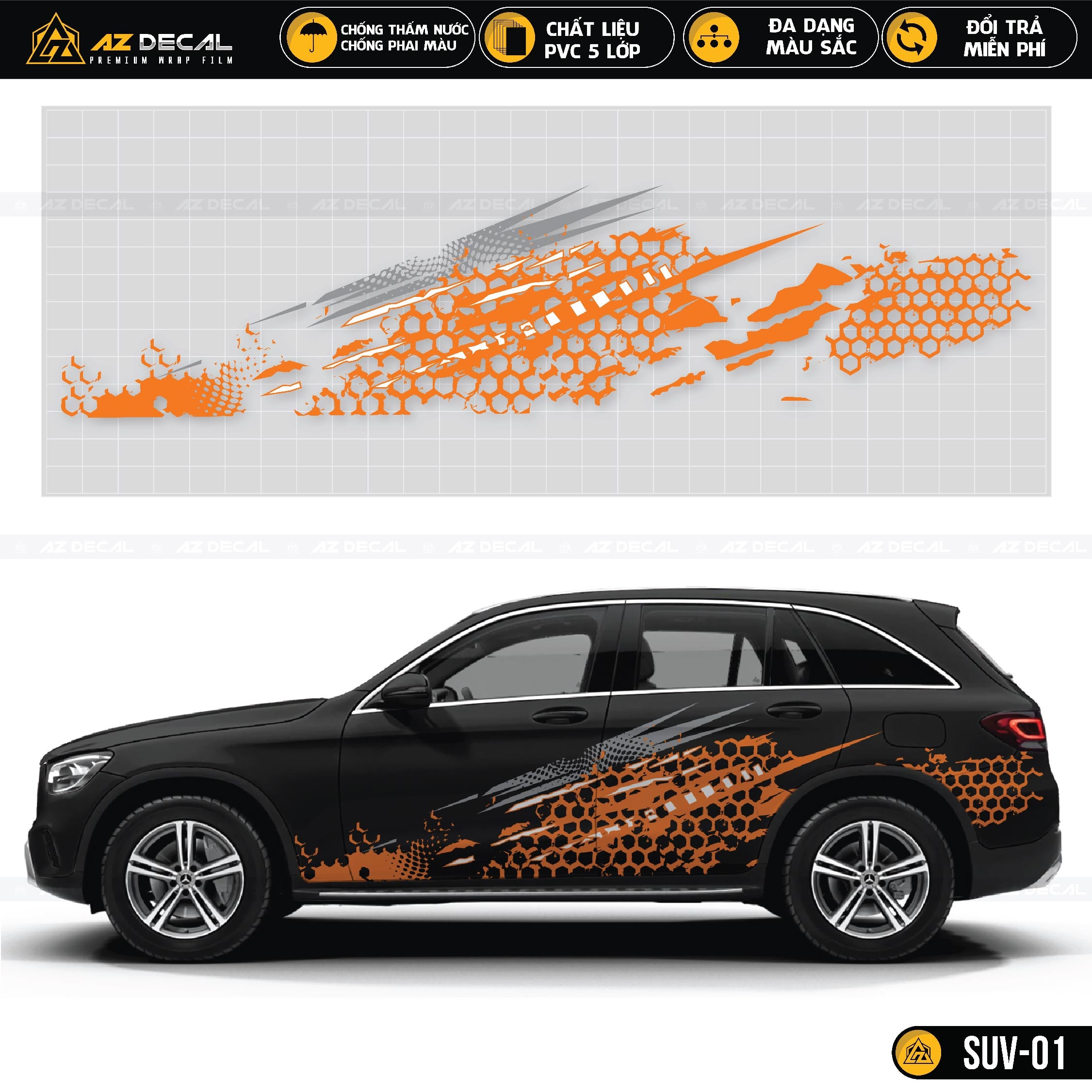 Tem dán xe ô tô SUV thiết kế tổ ong cách điệu màu da cam