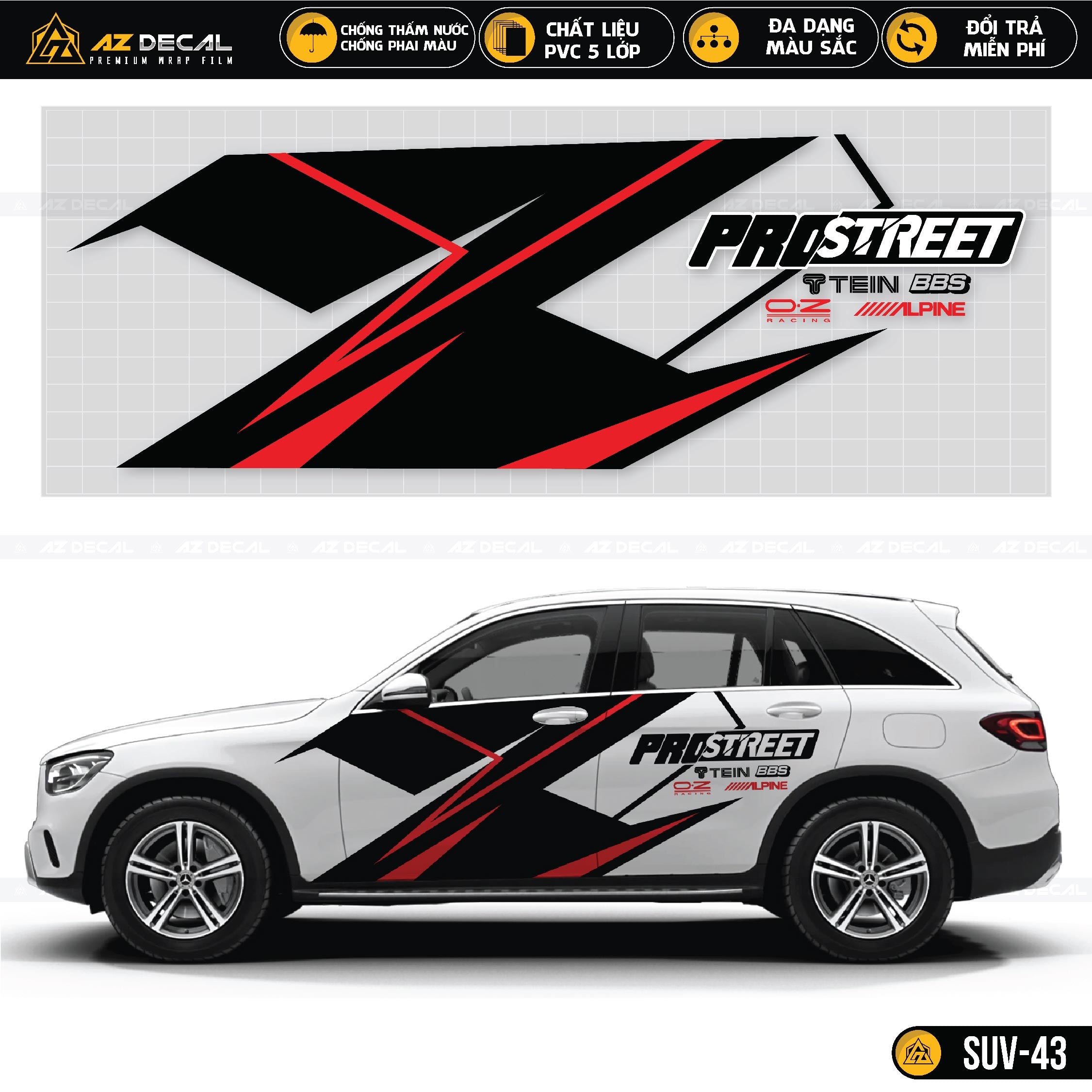 Decal dán xe ô tô SUV phong cách Pro Street đỏ đen