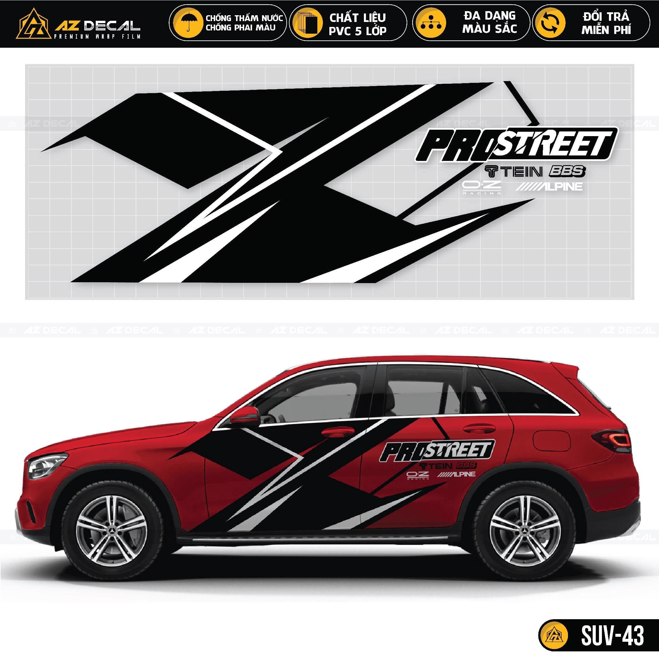 Decal dán xe ô tô SUV phong cách Pro Street đen trắng