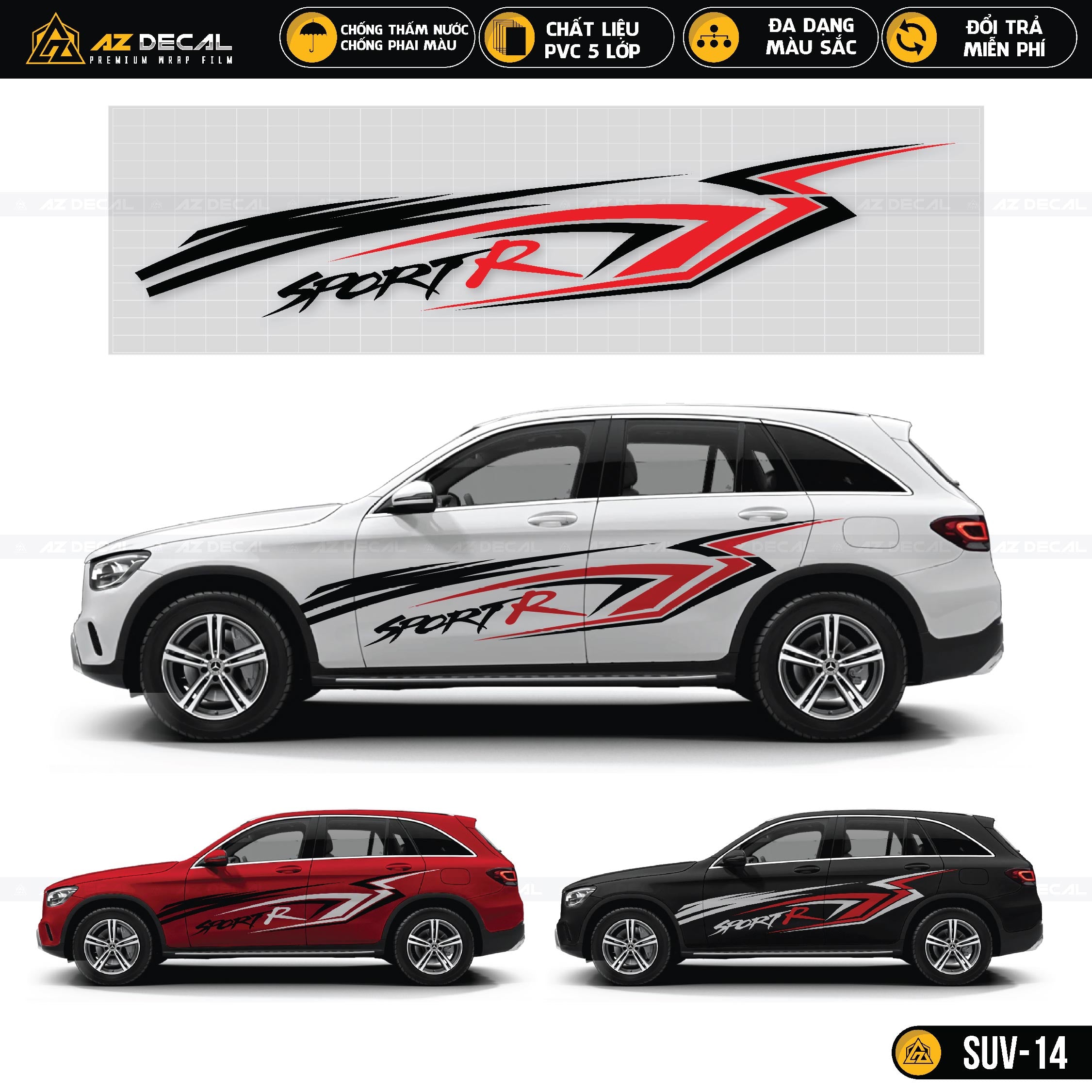 Decal Sport R thể thao dán sườn xe SUV