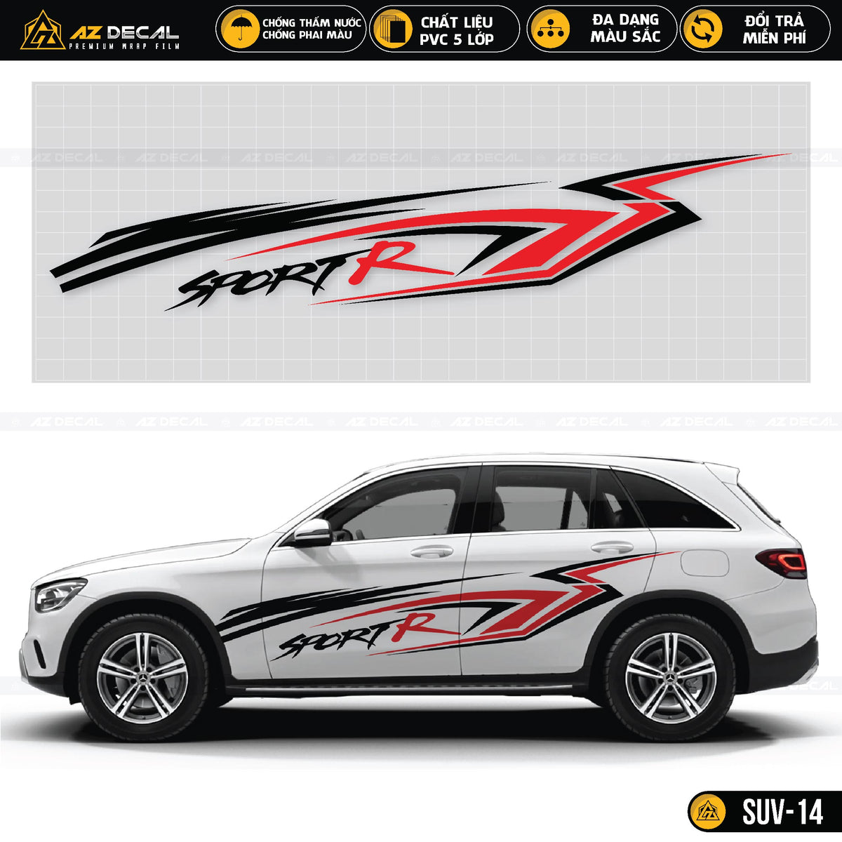 Decal Sport R thể thao dán sườn xe SUV trắng