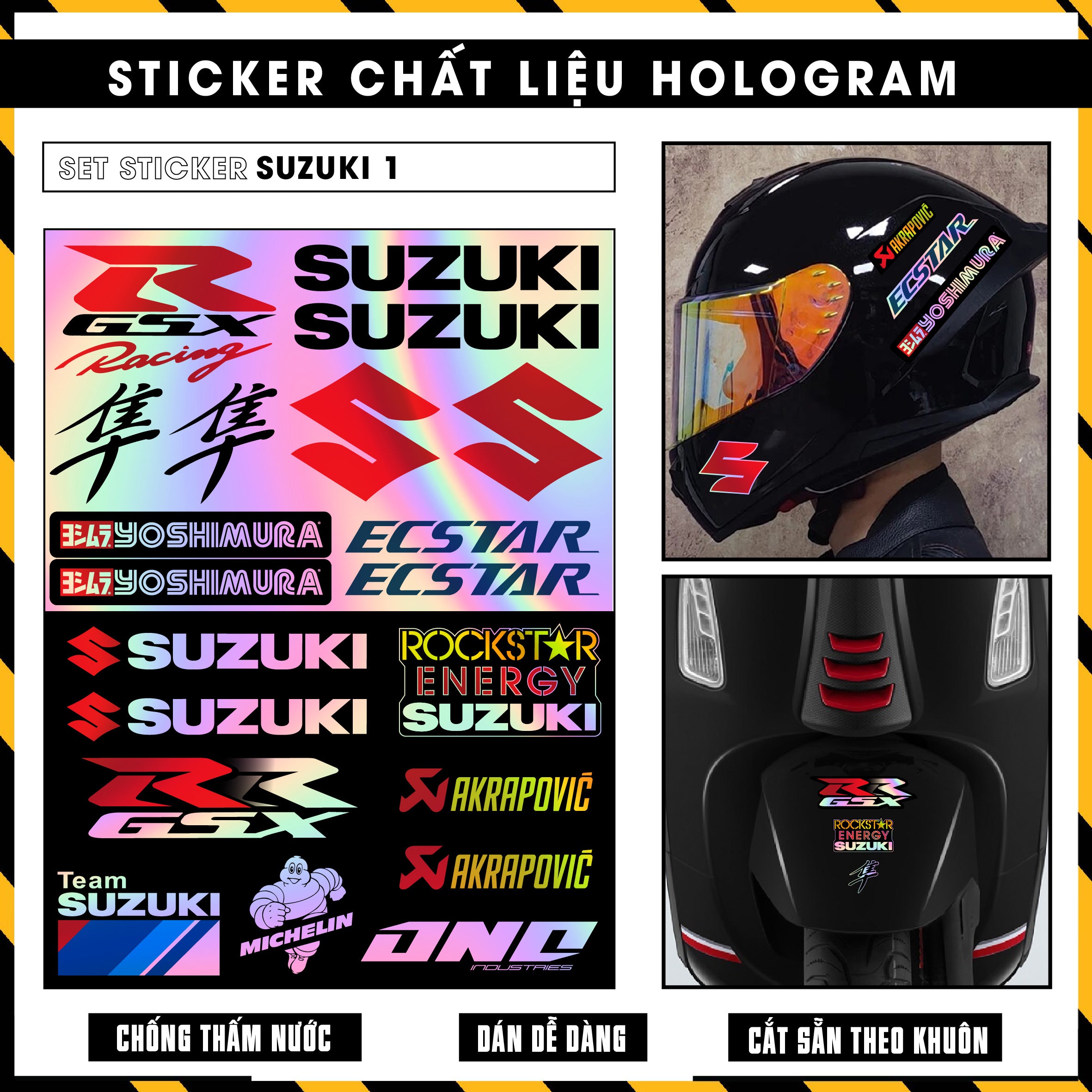 Sticker Dán Ô Tô, Xe Máy, Xe Điện, Xe Đạp, Mũ Bảo Hiểm | Hãng Xe Hologram - Suzuki