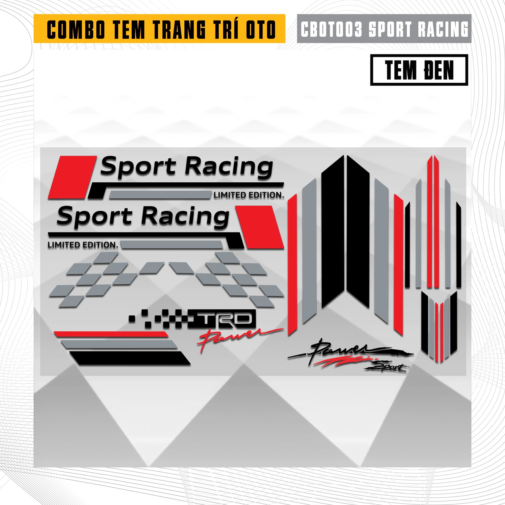 Tem Sport Racing dán sườn ô tô (tem đen)