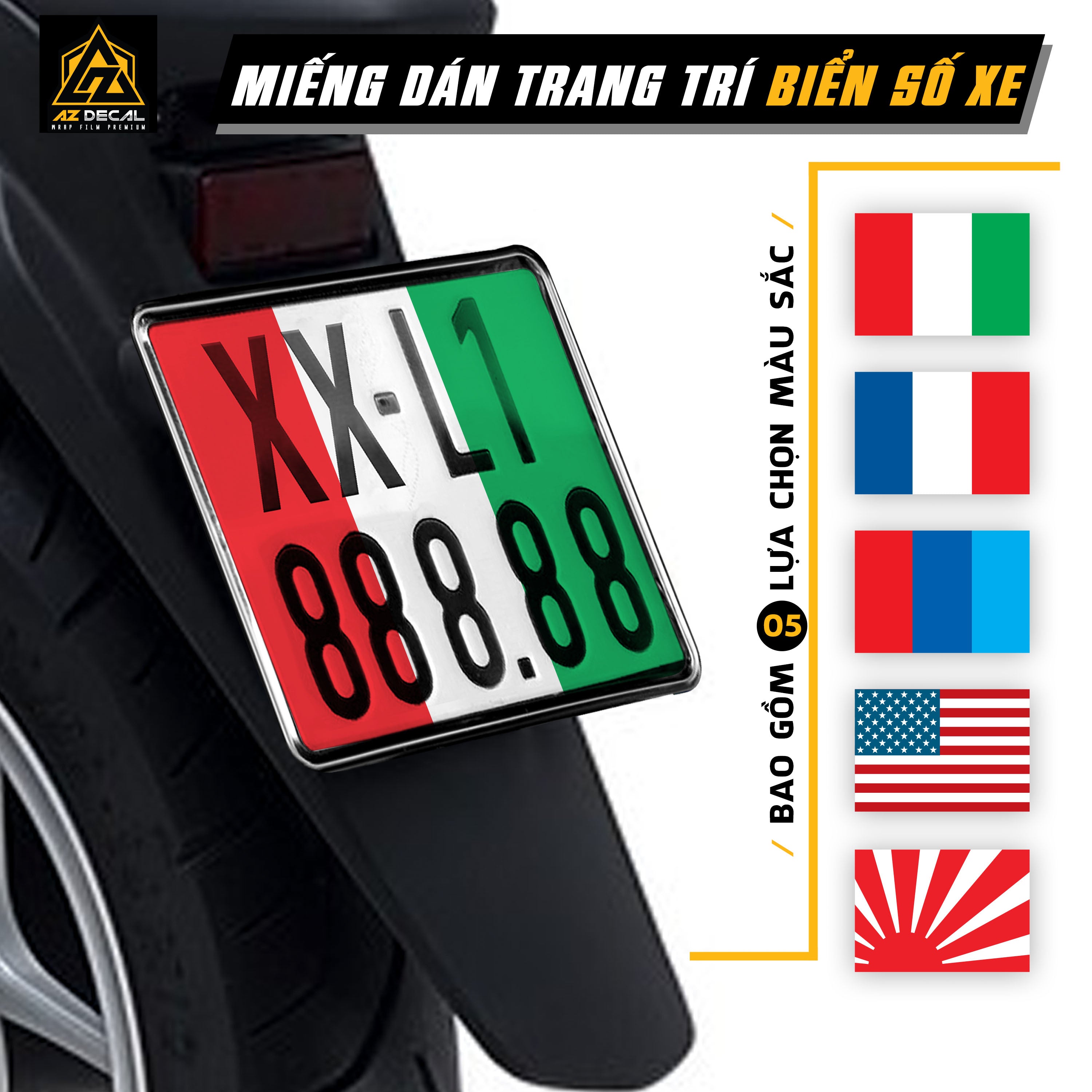 Decal dán biển số xe máy mẫu cờ Ý Italia