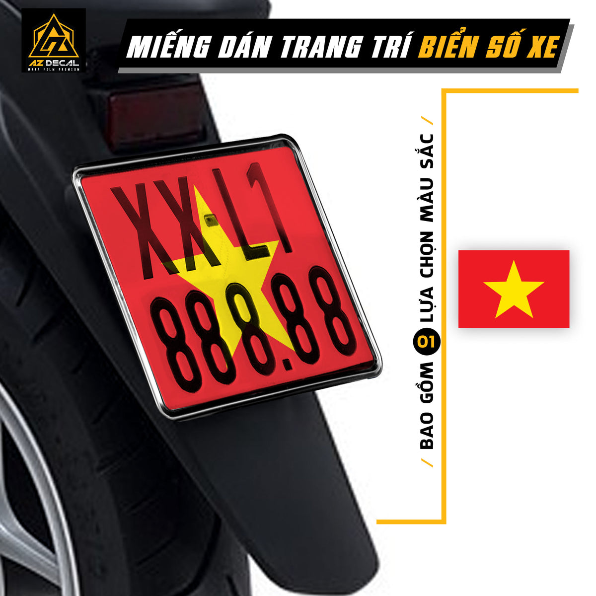 Decal dán biển số in trong hình cờ Việt Nam