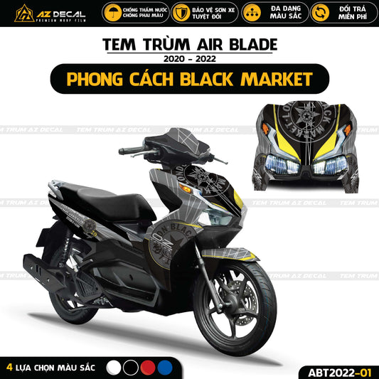 Tem trùm dán xe Air Blade 2020 2021 2022 phong cách Black Market