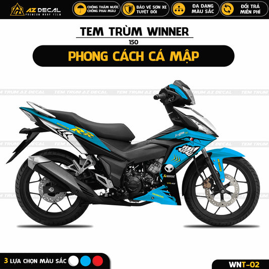 Decal dán xe mẫu cá mập màu xanh dương Winner v1