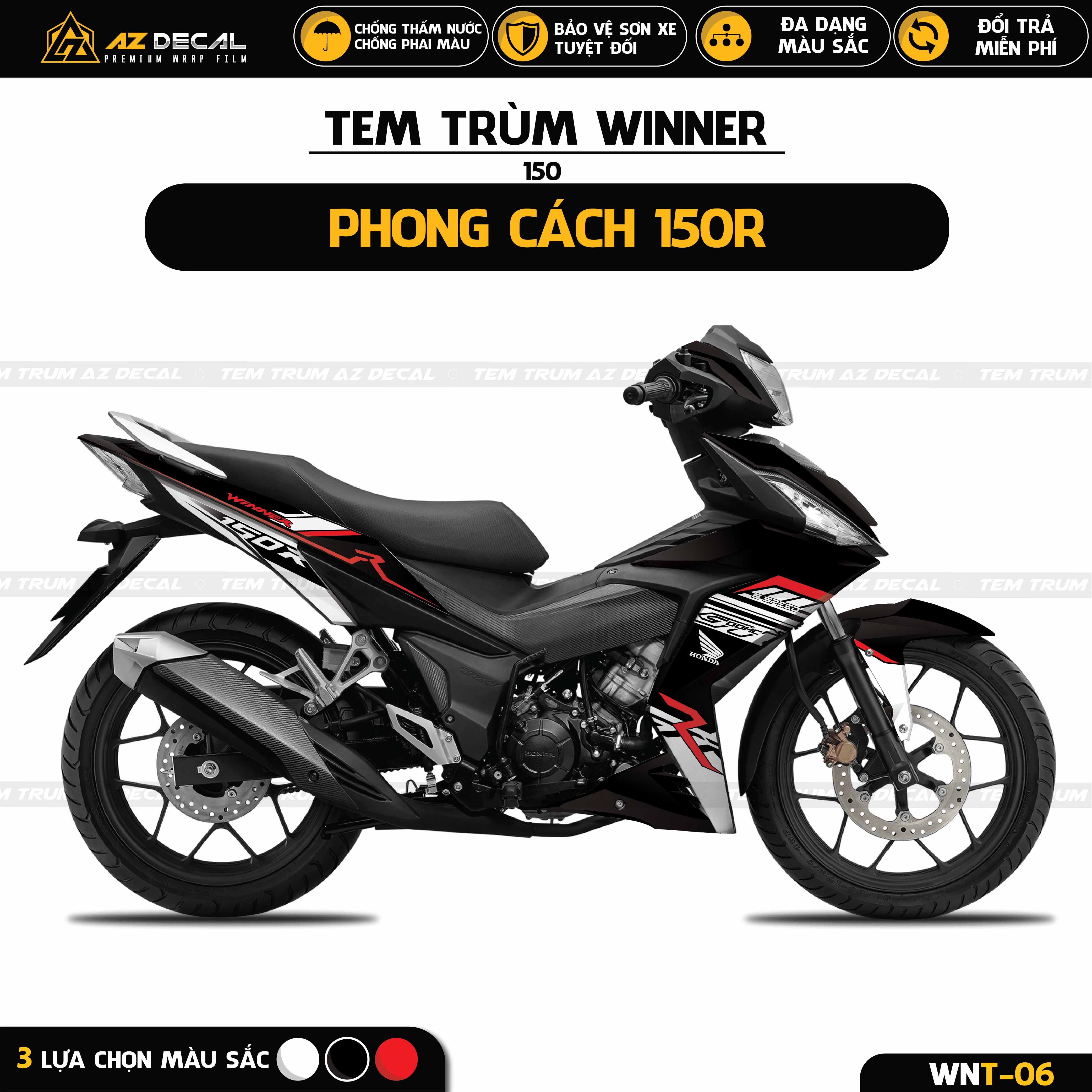 Tem trùm xe Winner 150 v1 mẫu 150R đẹp