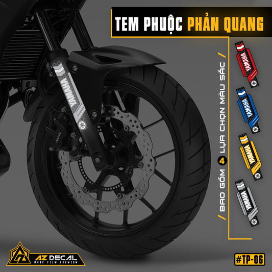 Tem dán phuộc trước Yamaha phản quang màu bạc