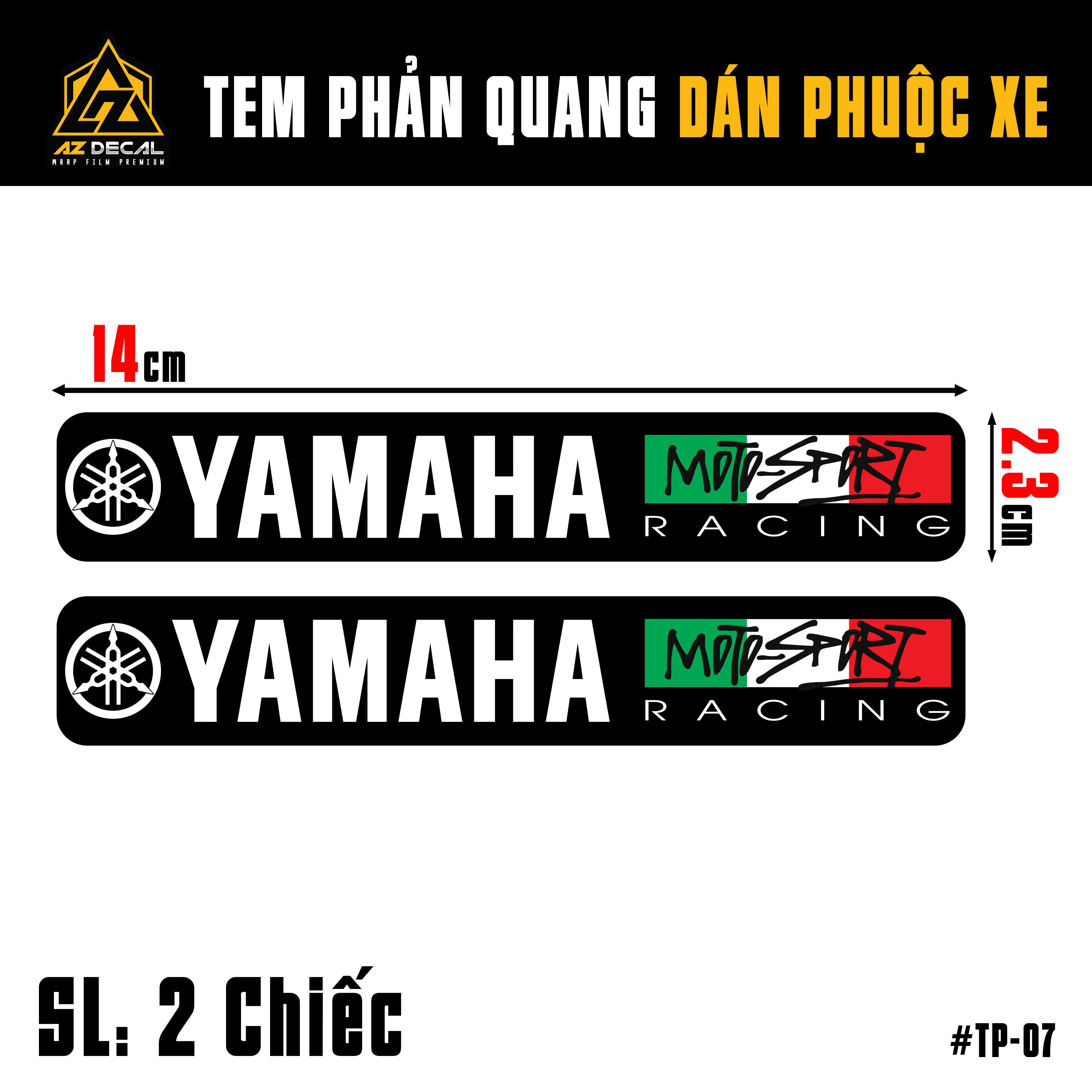 Kích thước cặp tem dán phuộc xe Yamaha