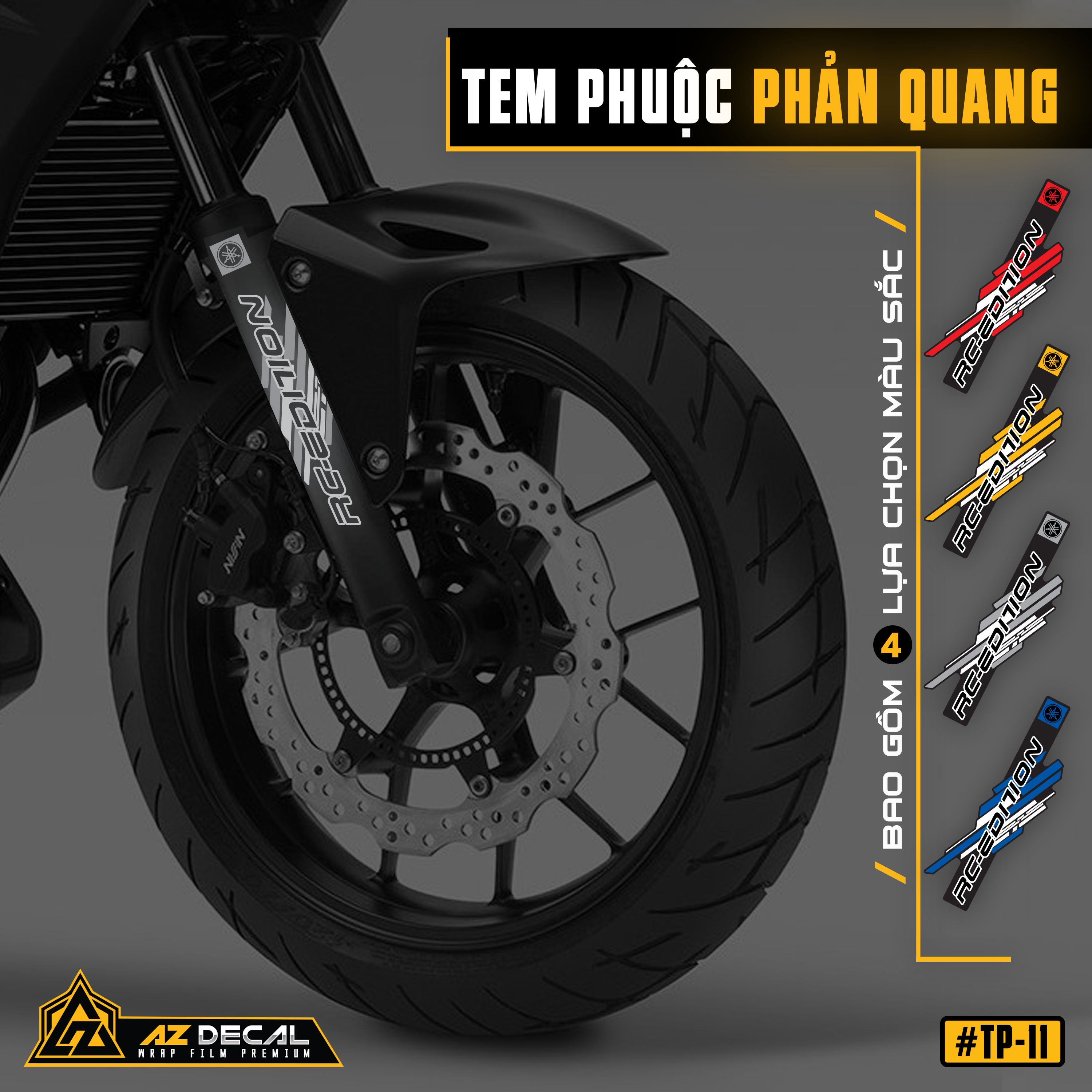 Tem dán phuộc trước xe máy mẫu RC Edition bạc