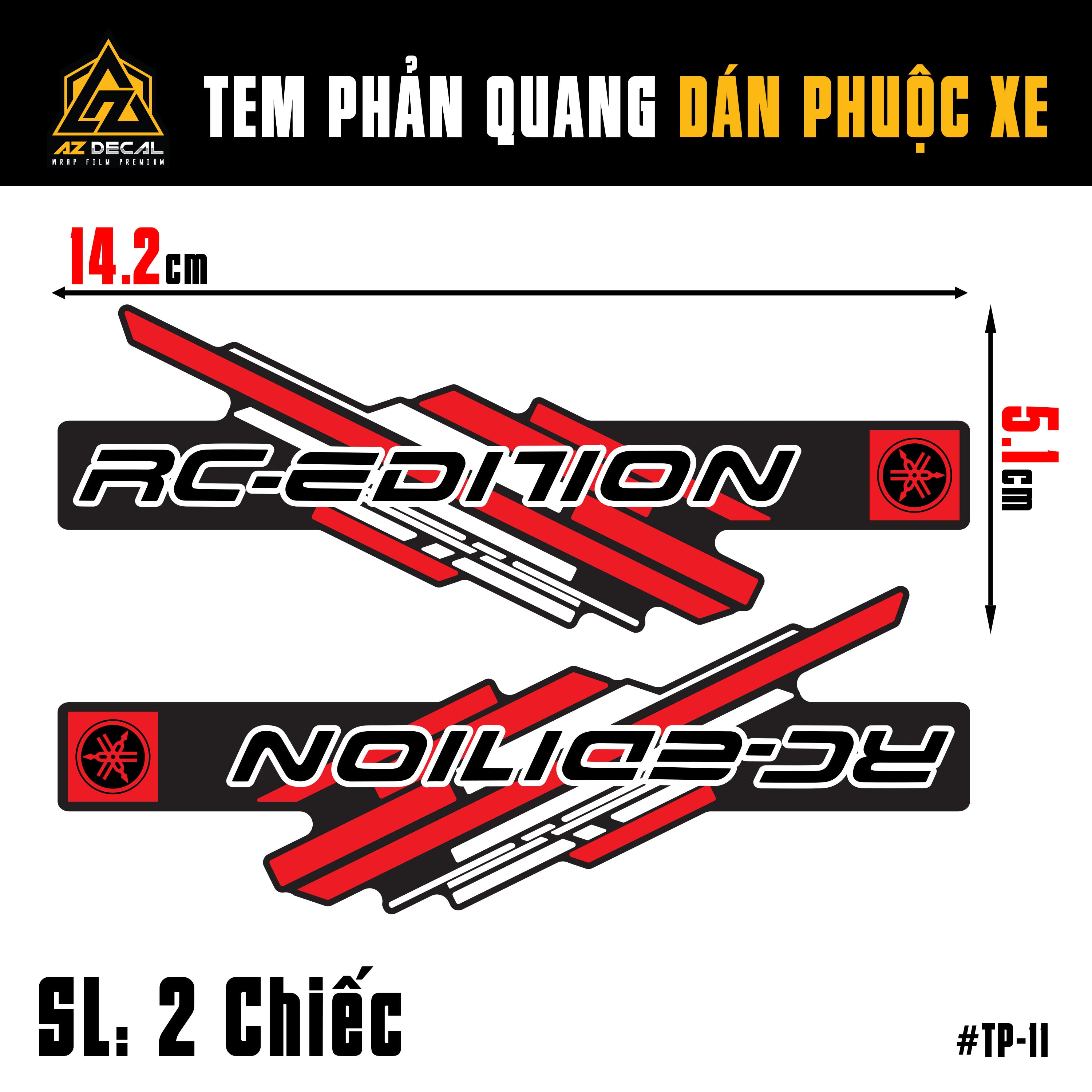 Kích thước tem phuộc RC Edition dán xe máy, xe điện