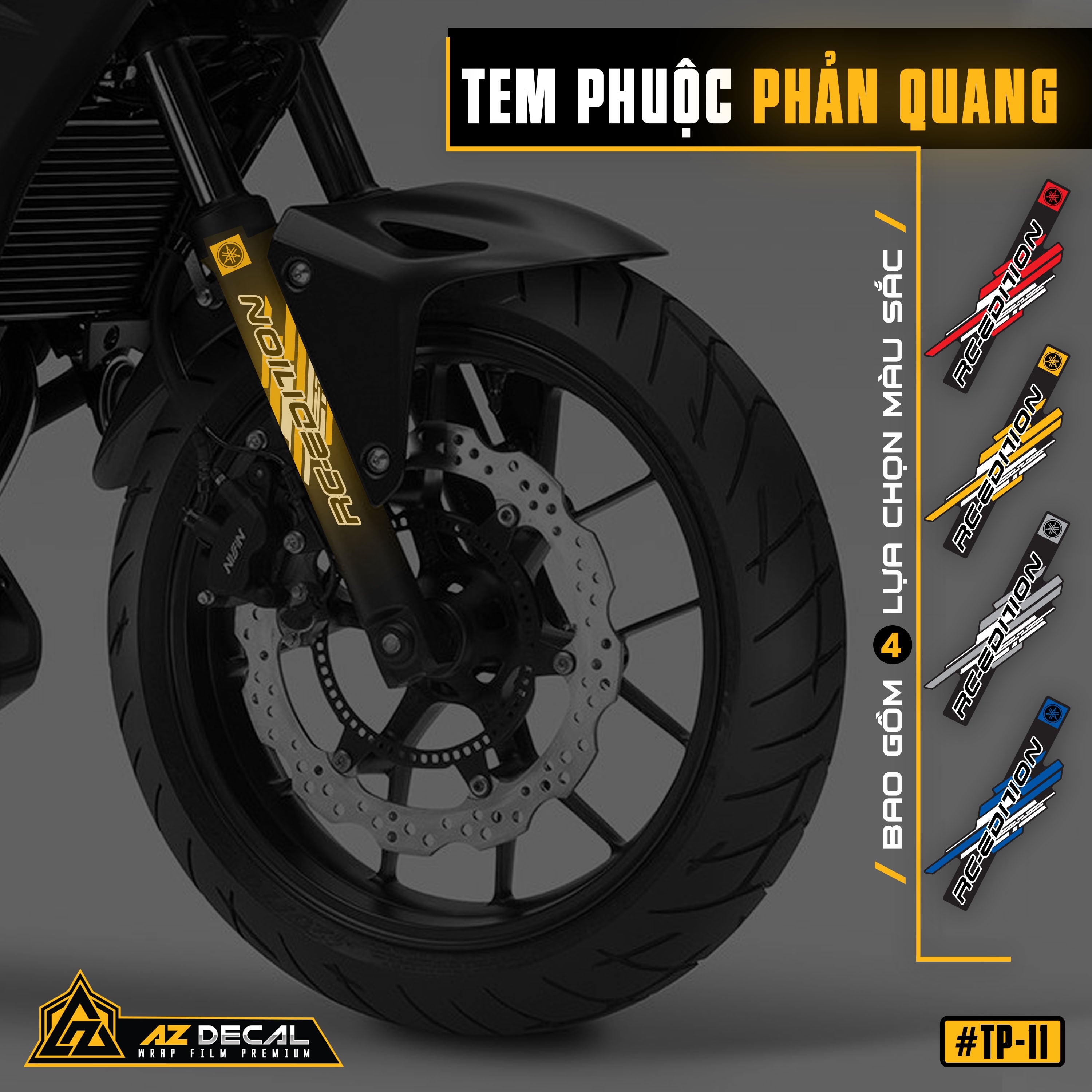 Tem dán phuộc trước RC Edition TP11 màu vàng