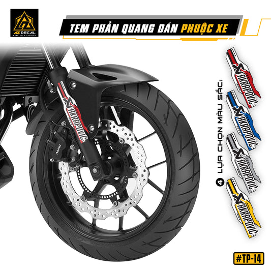 Tem dán phuộc trước Akrapovic phản quang