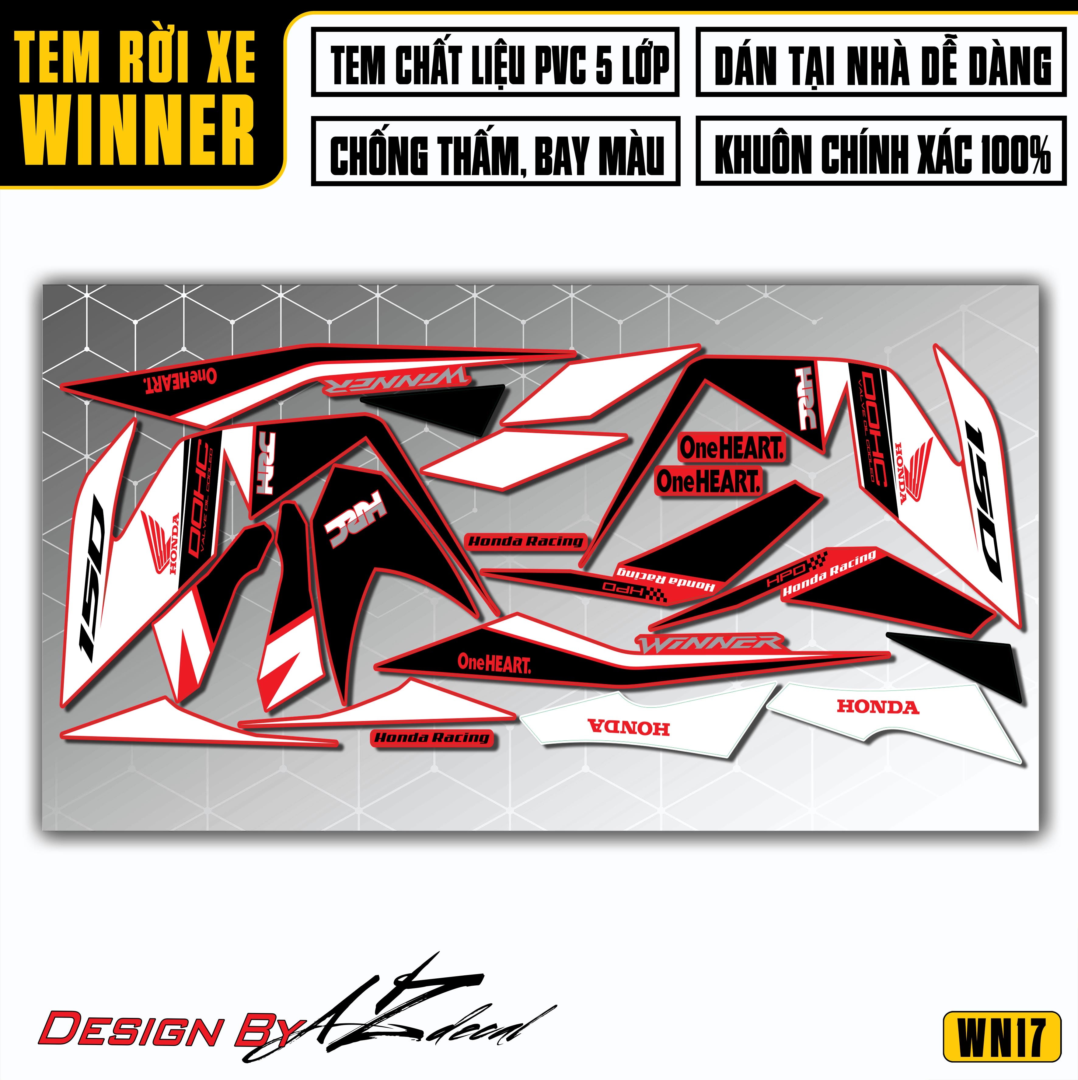 decal xe Winner v1 Đỏ đen trắng